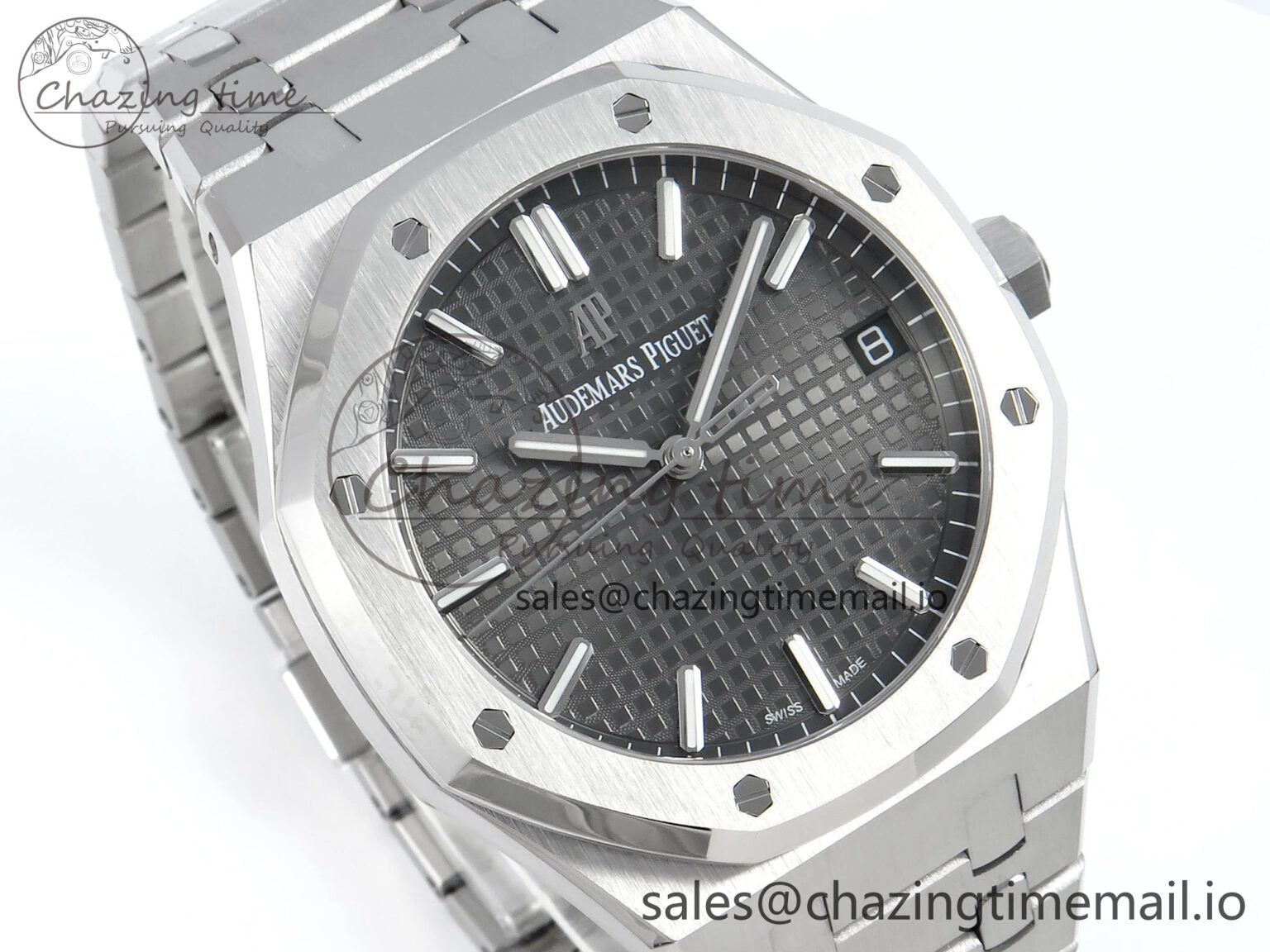 Royal Oak 15500 SS APSF 1:1 Best Edition Gray Dial on SS Bracelet SA4302 Super Clone V2 (SW Dial)