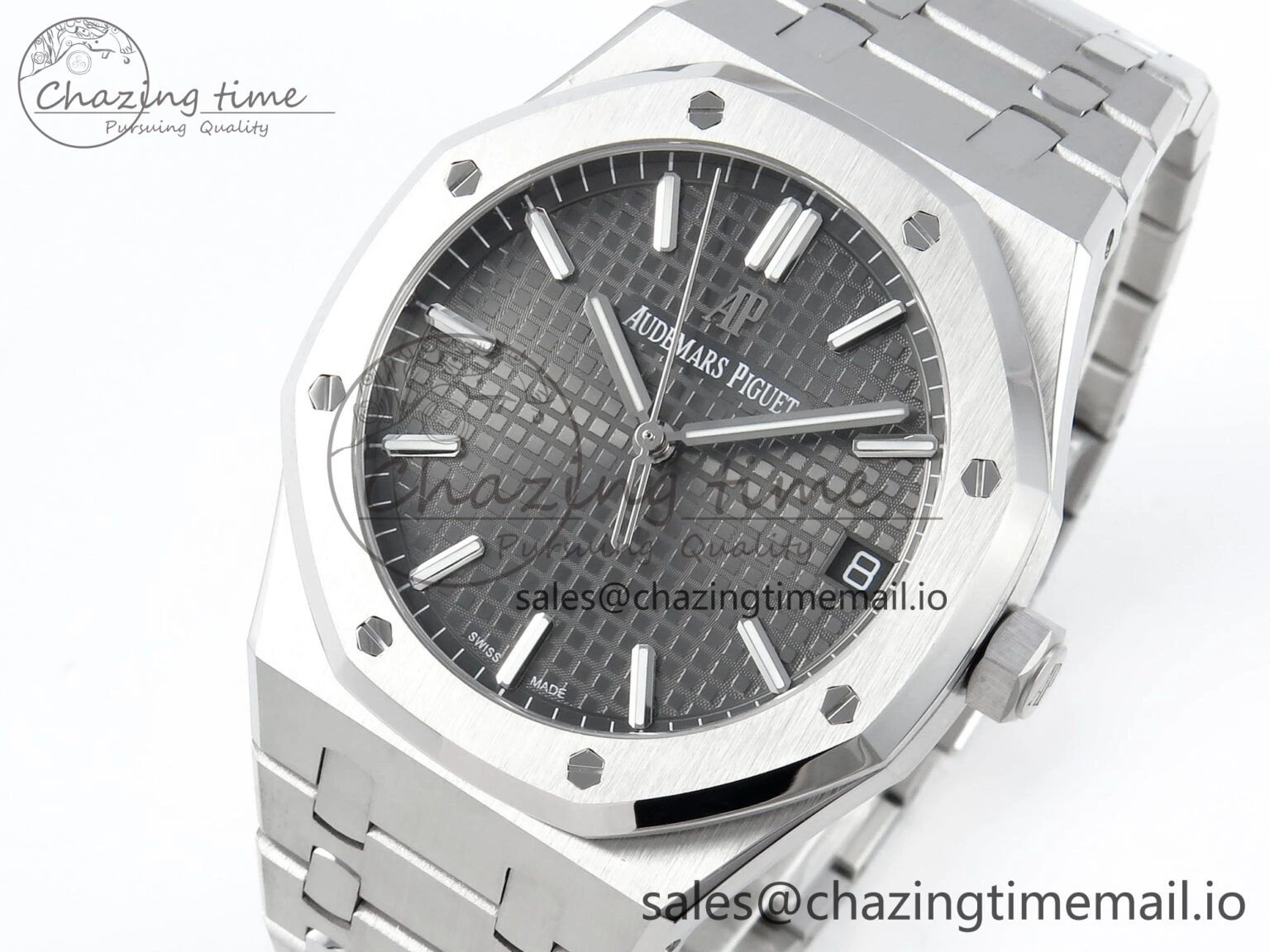 Royal Oak 15500 SS APSF 1:1 Best Edition Gray Dial on SS Bracelet SA4302 Super Clone V2 (SW Dial)