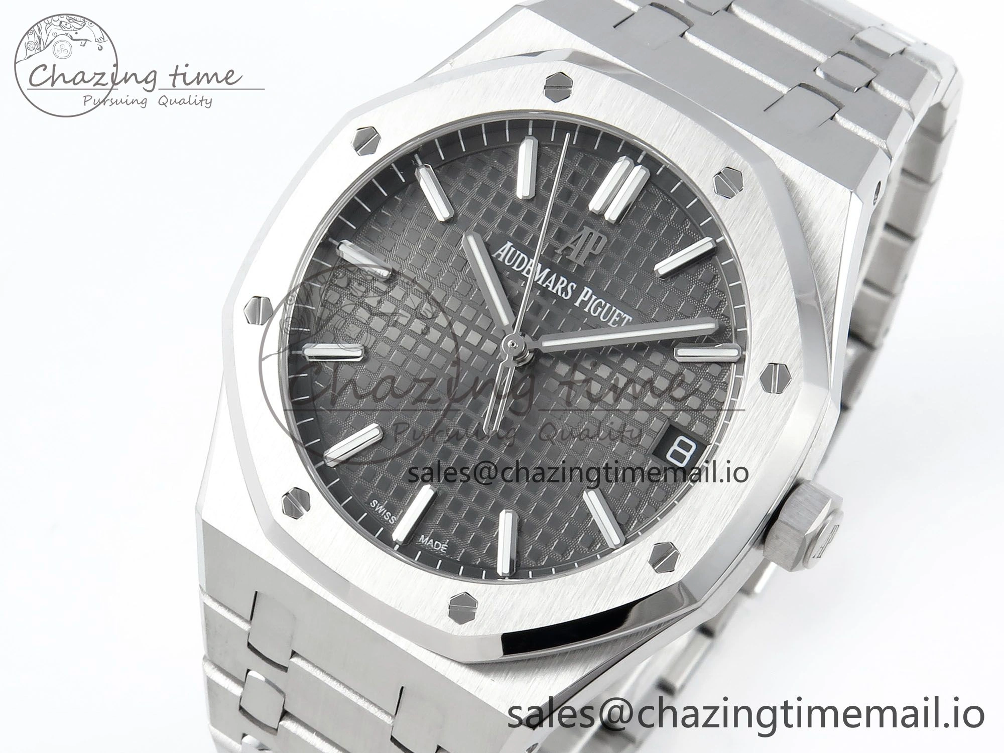 Royal Oak 15500 SS APSF 1:1 Best Edition Gray Dial on SS Bracelet SA4302 Super Clone V2 (SW Dial)