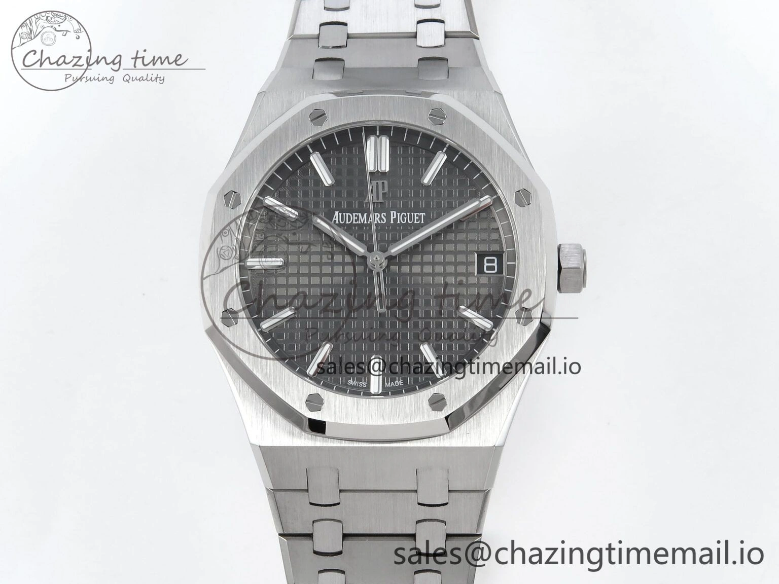 Royal Oak 15500 SS APSF 1:1 Best Edition Gray Dial on SS Bracelet SA4302 Super Clone V2 (SW Dial)