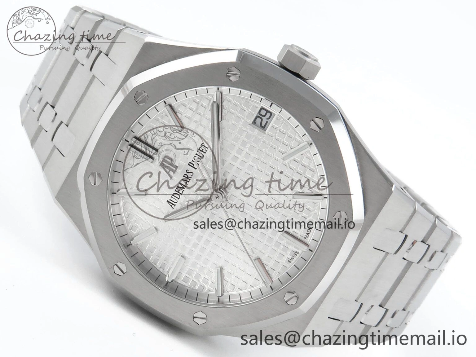 Royal Oak 15500 SS APSF 1:1 Best Edition Silver Dial on SS Bracelet SA4302 Super Clone V2 (SW Dial)