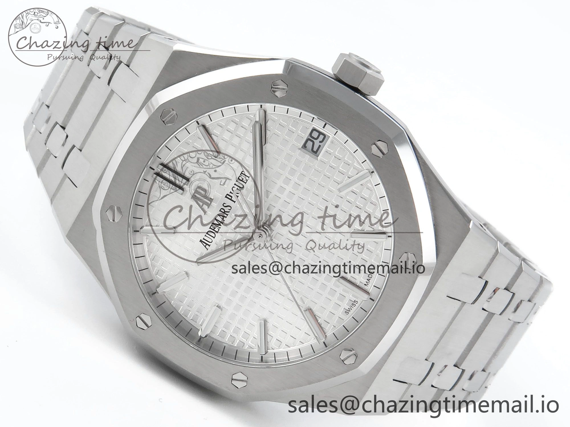Royal Oak 15500 SS APSF 1:1 Best Edition Silver Dial on SS Bracelet SA4302 Super Clone V2 (SW Dial)