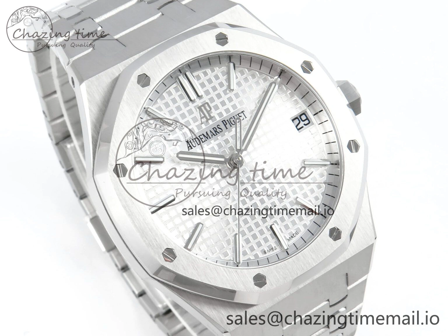 Royal Oak 15500 SS APSF 1:1 Best Edition Silver Dial on SS Bracelet SA4302 Super Clone V2 (SW Dial)
