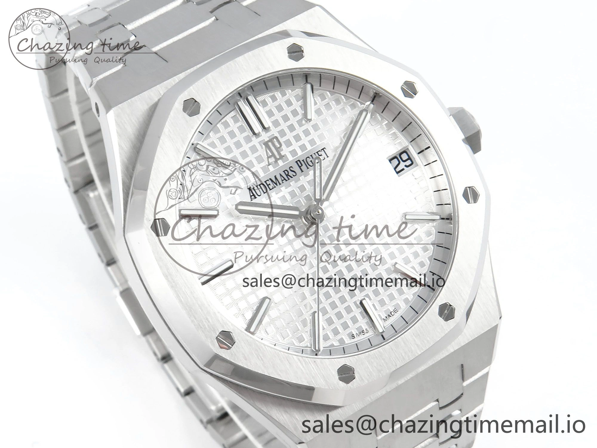 Royal Oak 15500 SS APSF 1:1 Best Edition Silver Dial on SS Bracelet SA4302 Super Clone V2 (SW Dial)