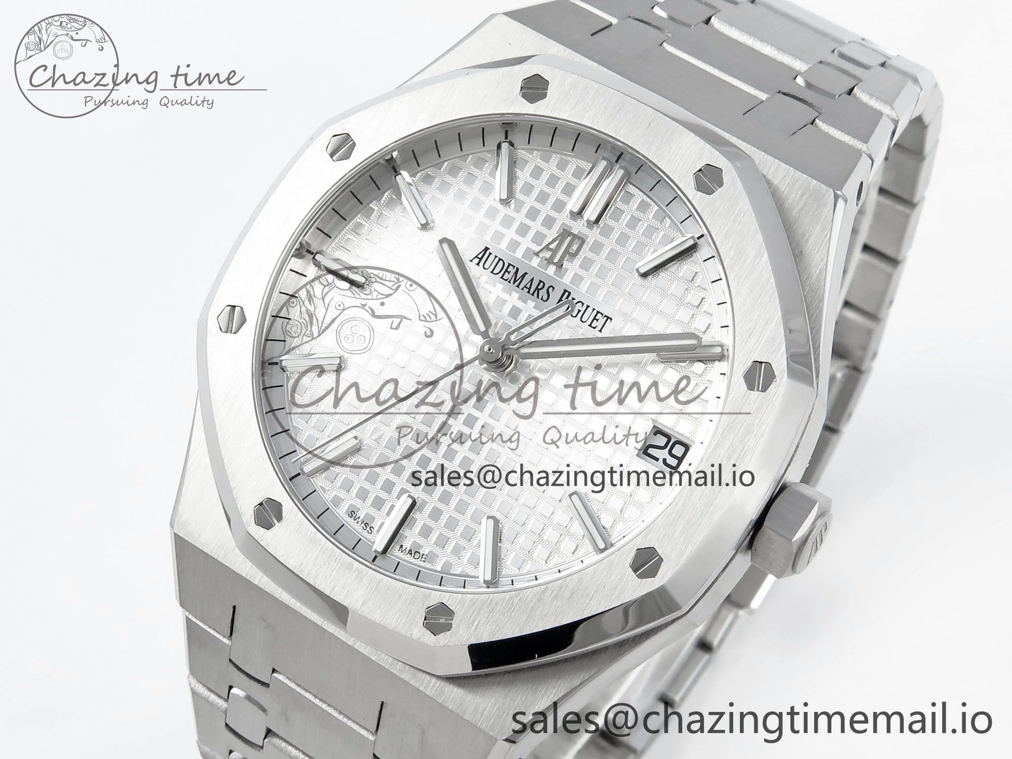 Royal Oak 15500 SS APSF 1:1 Best Edition Silver Dial on SS Bracelet SA4302 Super Clone V2 (SW Dial)