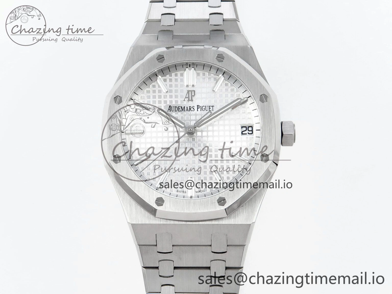 Royal Oak 15500 SS APSF 1:1 Best Edition Silver Dial on SS Bracelet SA4302 Super Clone V2 (SW Dial)