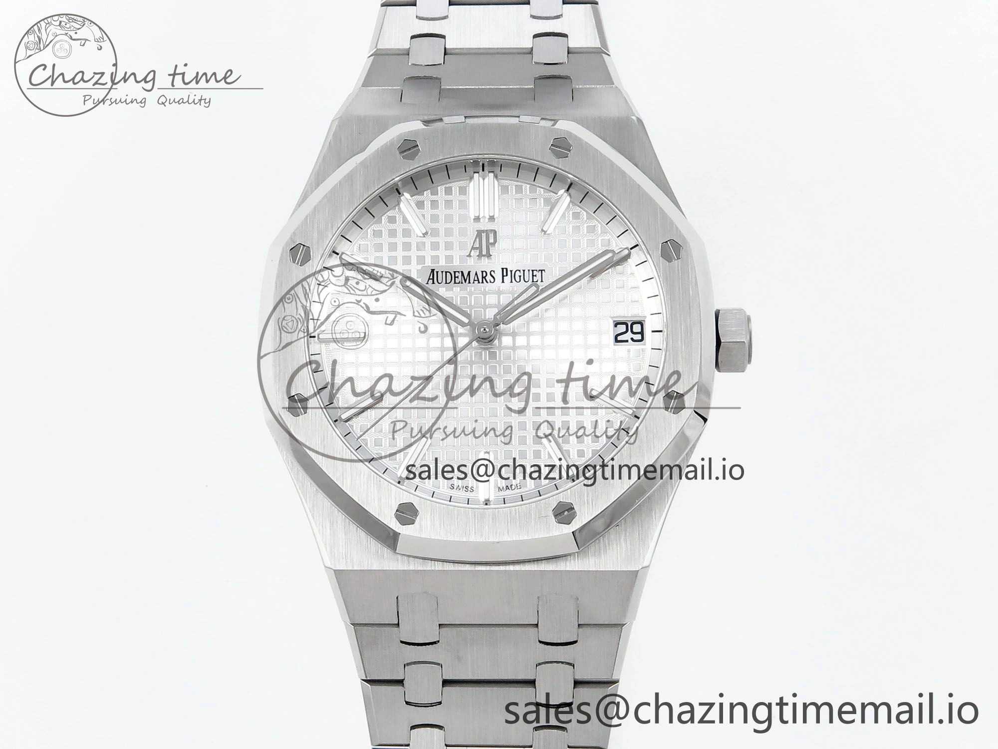 Royal Oak 15500 SS APSF 1:1 Best Edition Silver Dial on SS Bracelet SA4302 Super Clone V2 (SW Dial)
