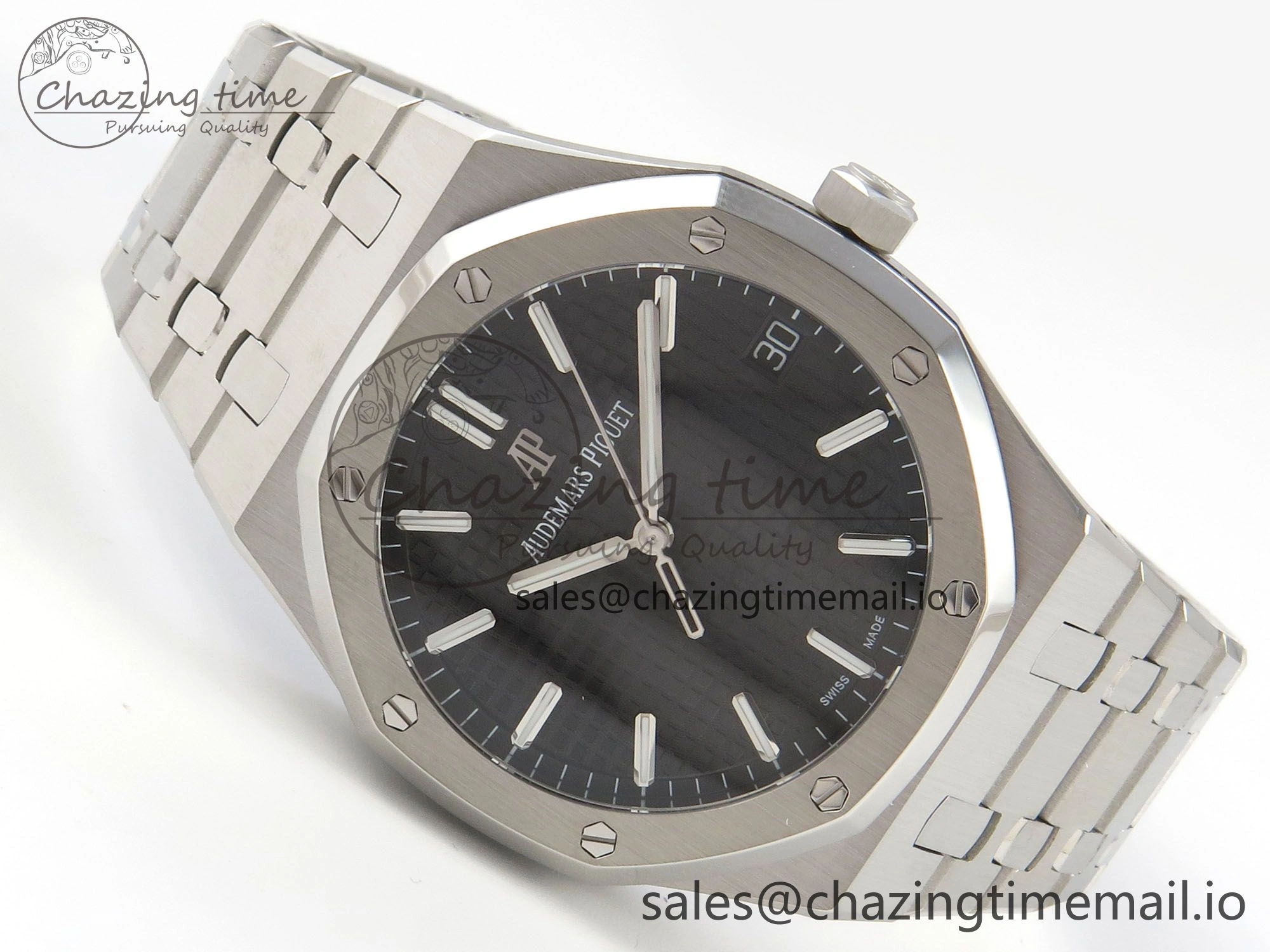 Royal Oak 15500 SS TWSF Best Edition Black Textured Dial on SS Bracelet SA4302 Super Clone
