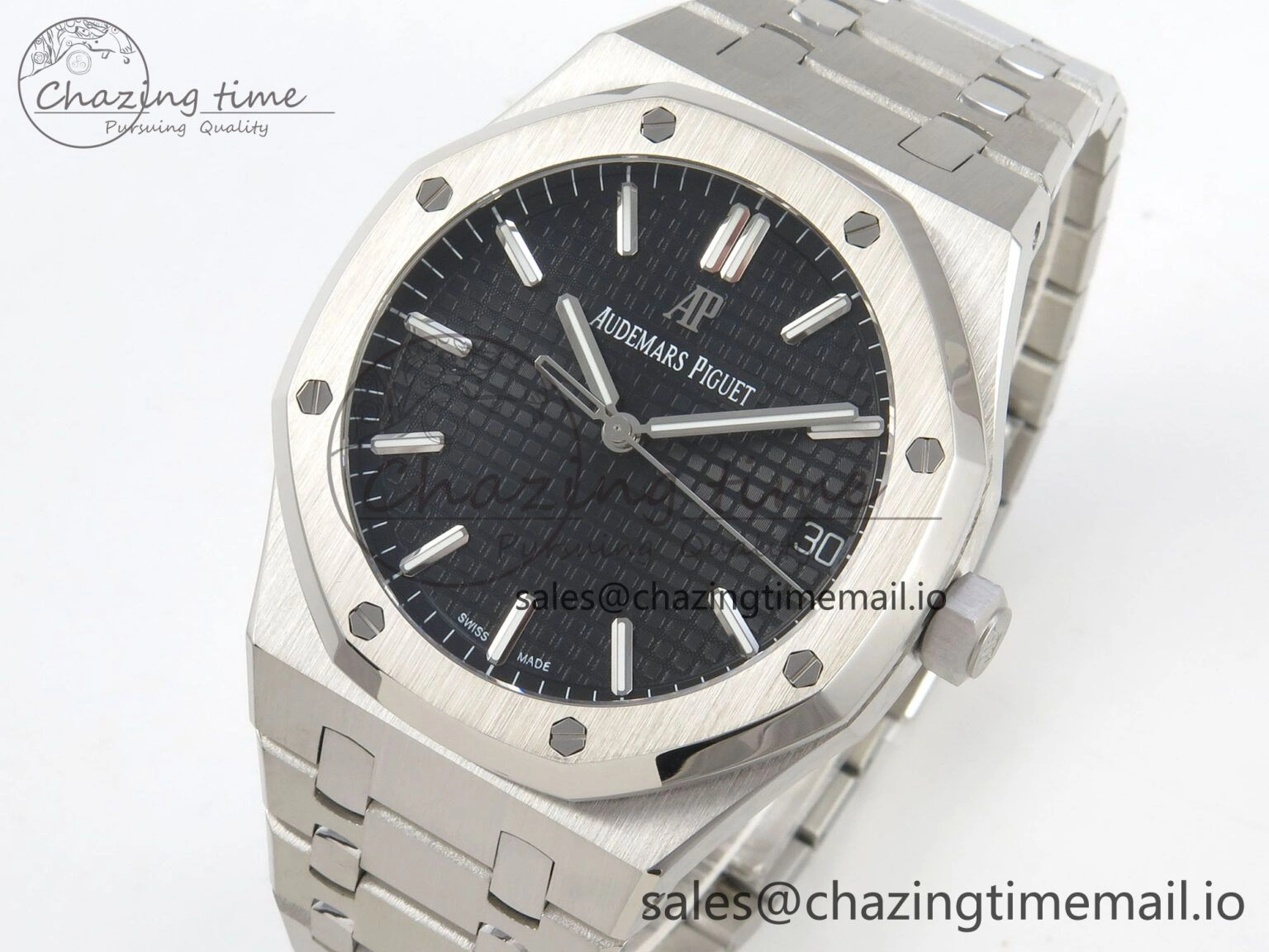 Royal Oak 15500 SS TWSF Best Edition Black Textured Dial on SS Bracelet SA4302 Super Clone