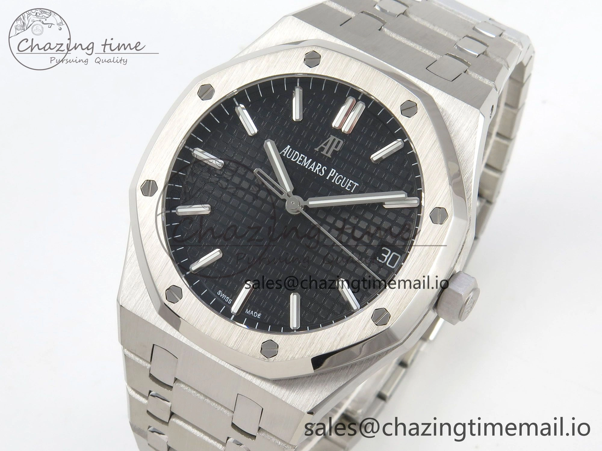 Royal Oak 15500 SS TWSF Best Edition Black Textured Dial on SS Bracelet SA4302 Super Clone