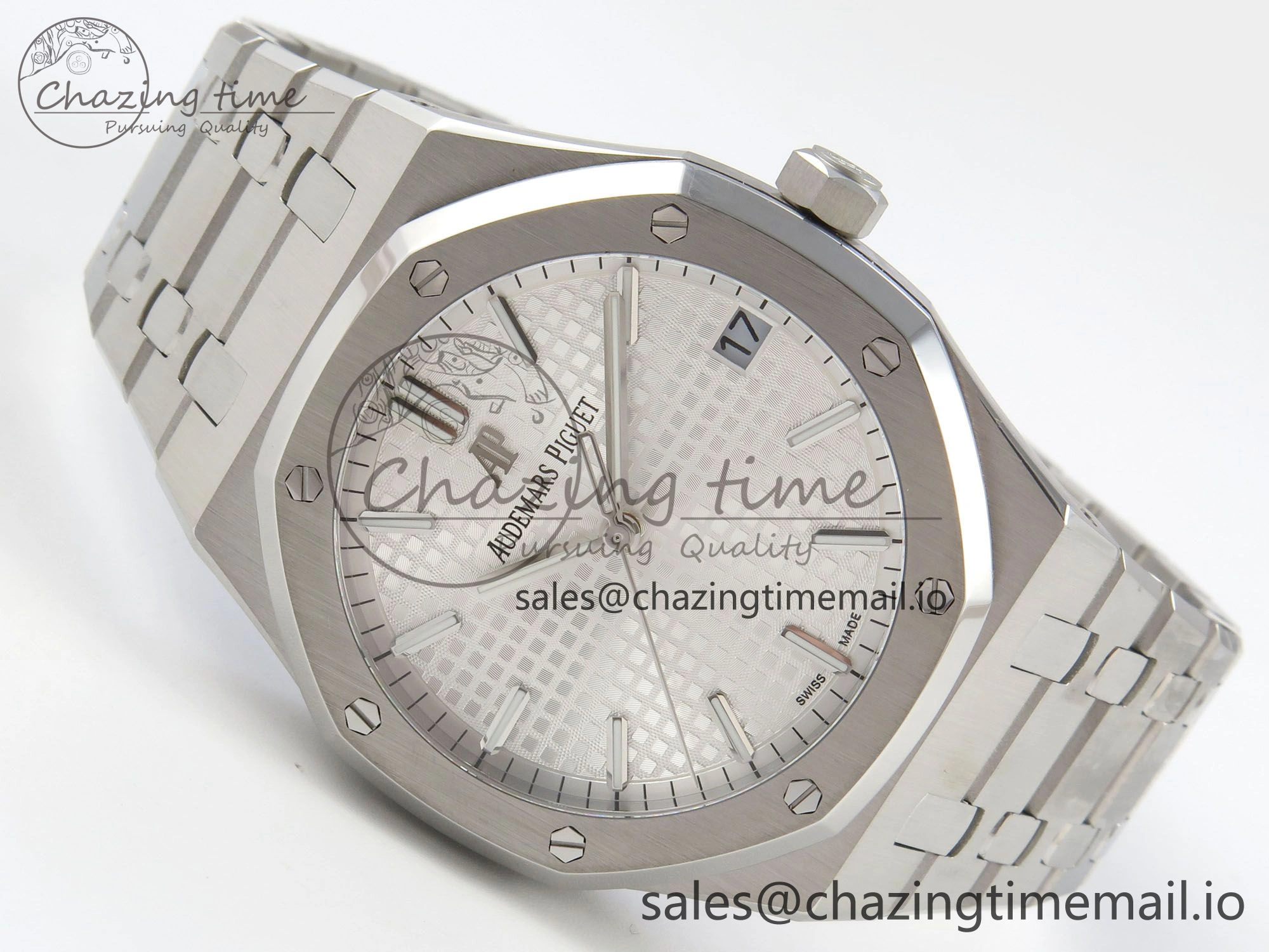 Royal Oak 15500 SS TWSF Best Edition White Textured Dial on SS Bracelet SA4302 Super Clone