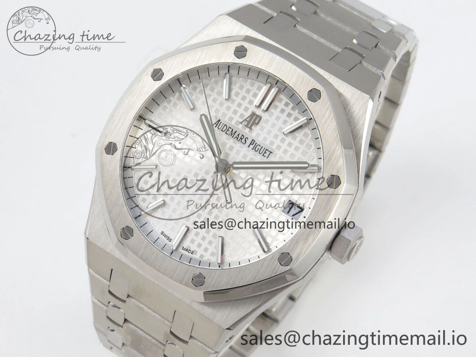 Royal Oak 15500 SS TWSF Best Edition White Textured Dial on SS Bracelet SA4302 Super Clone