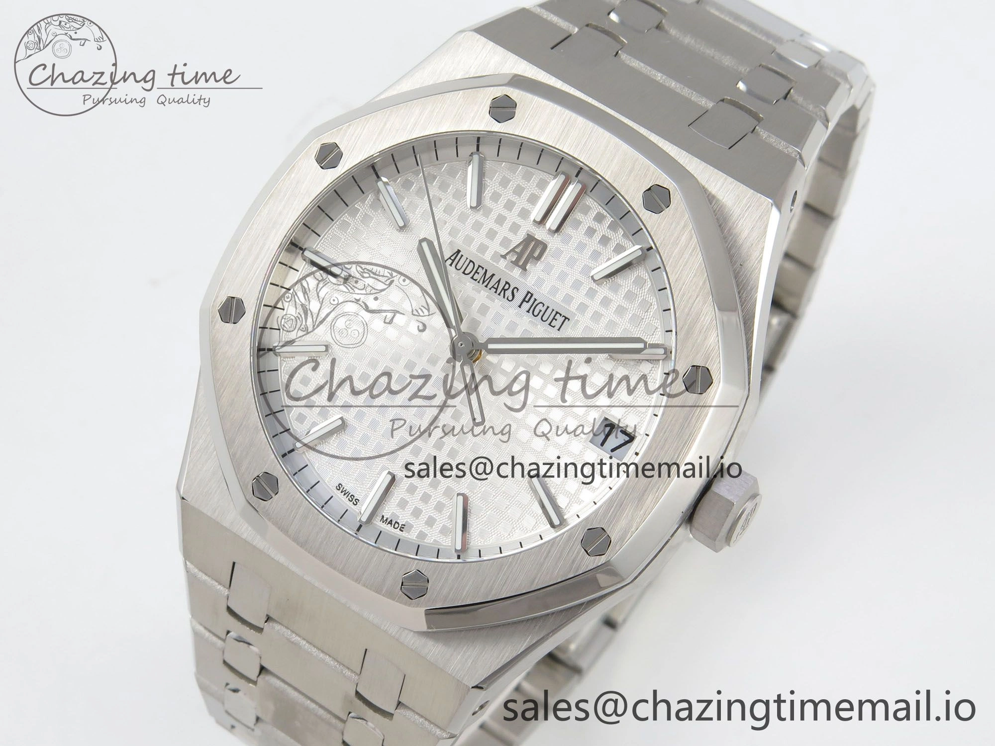 Royal Oak 15500 SS TWSF Best Edition White Textured Dial on SS Bracelet SA4302 Super Clone