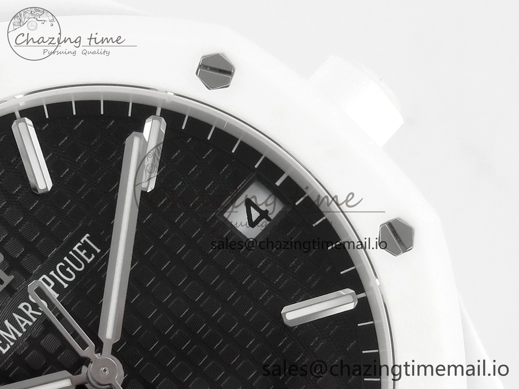 Royal Oak 15500 White Ceramic APSF 1:1 Best Edition Black Dial On White Bracelet SA4302 Super Clone