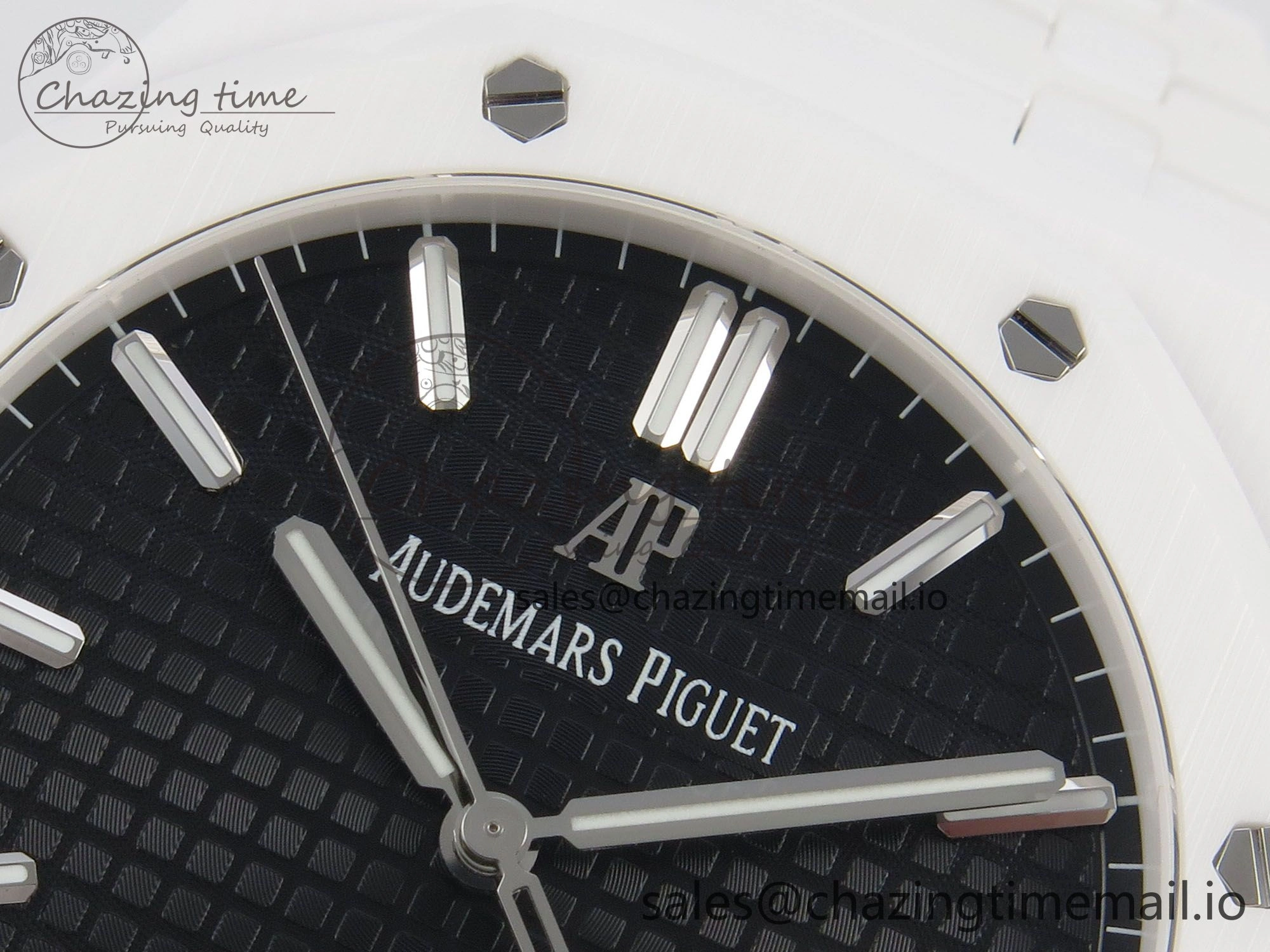 Royal Oak 15500 White Ceramic APSF 1:1 Best Edition Black Dial On White Bracelet SA4302 Super Clone