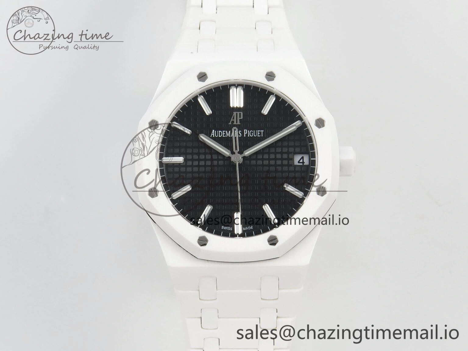 Royal Oak 15500 White Ceramic APSF 1:1 Best Edition Black Dial On White Bracelet SA4302 Super Clone