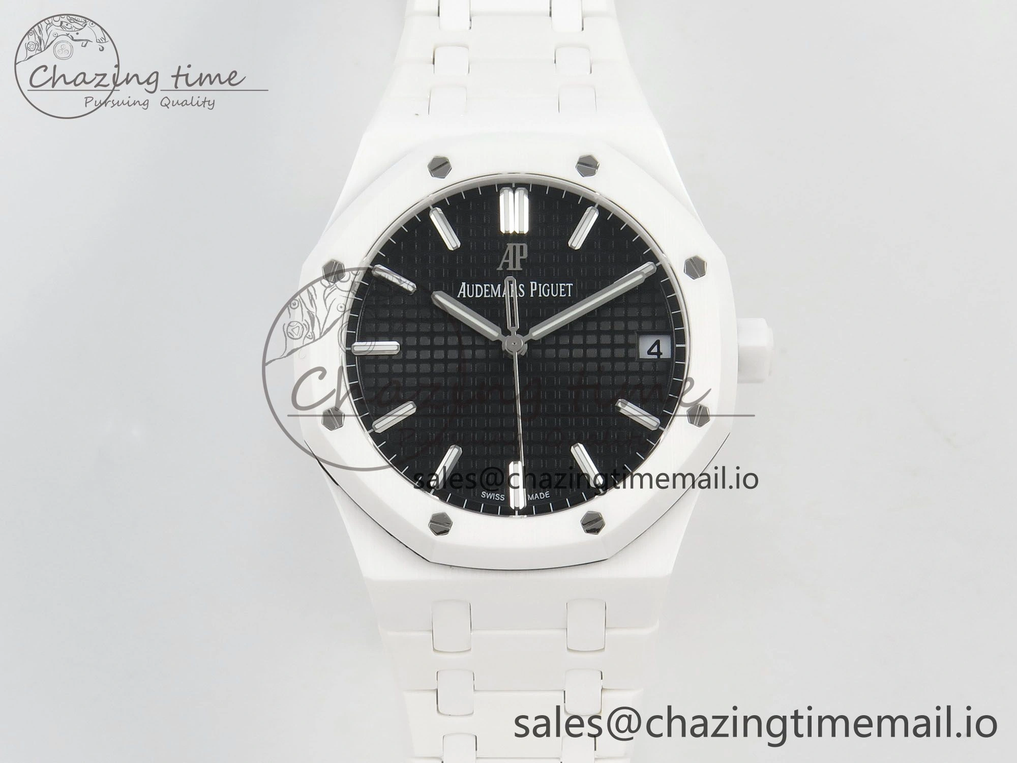 Royal Oak 15500 White Ceramic APSF 1:1 Best Edition Black Dial On White Bracelet SA4302 Super Clone