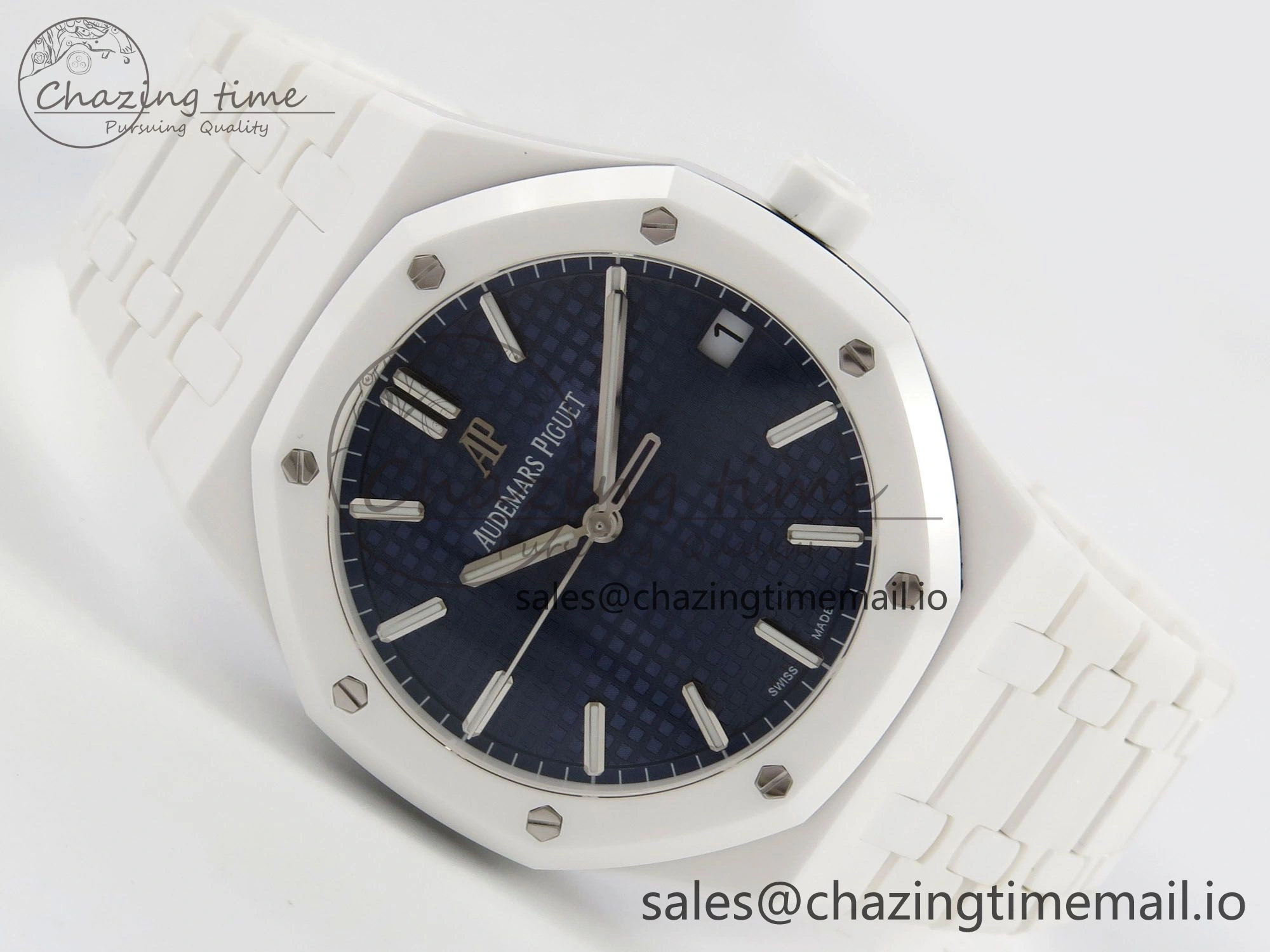 Royal Oak 15500 White Ceramic APSF 1:1 Best Edition Blue Dial On White Bracelet SA4302 Super Clone