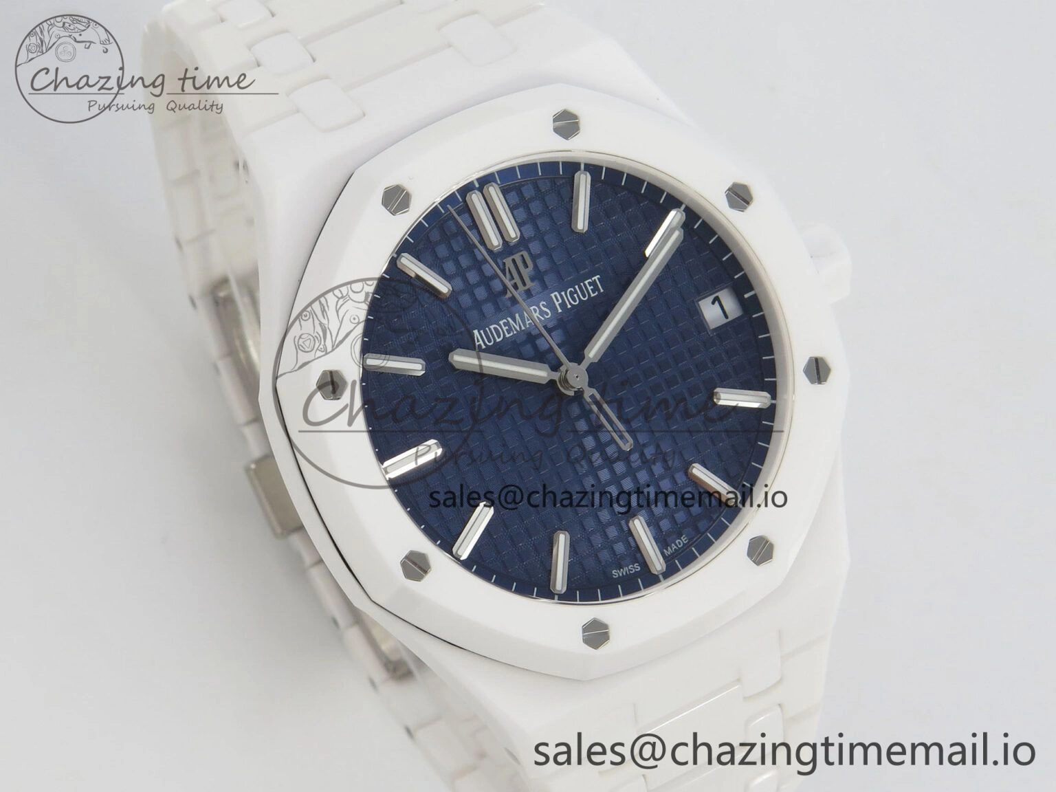 Royal Oak 15500 White Ceramic APSF 1:1 Best Edition Blue Dial On White Bracelet SA4302 Super Clone