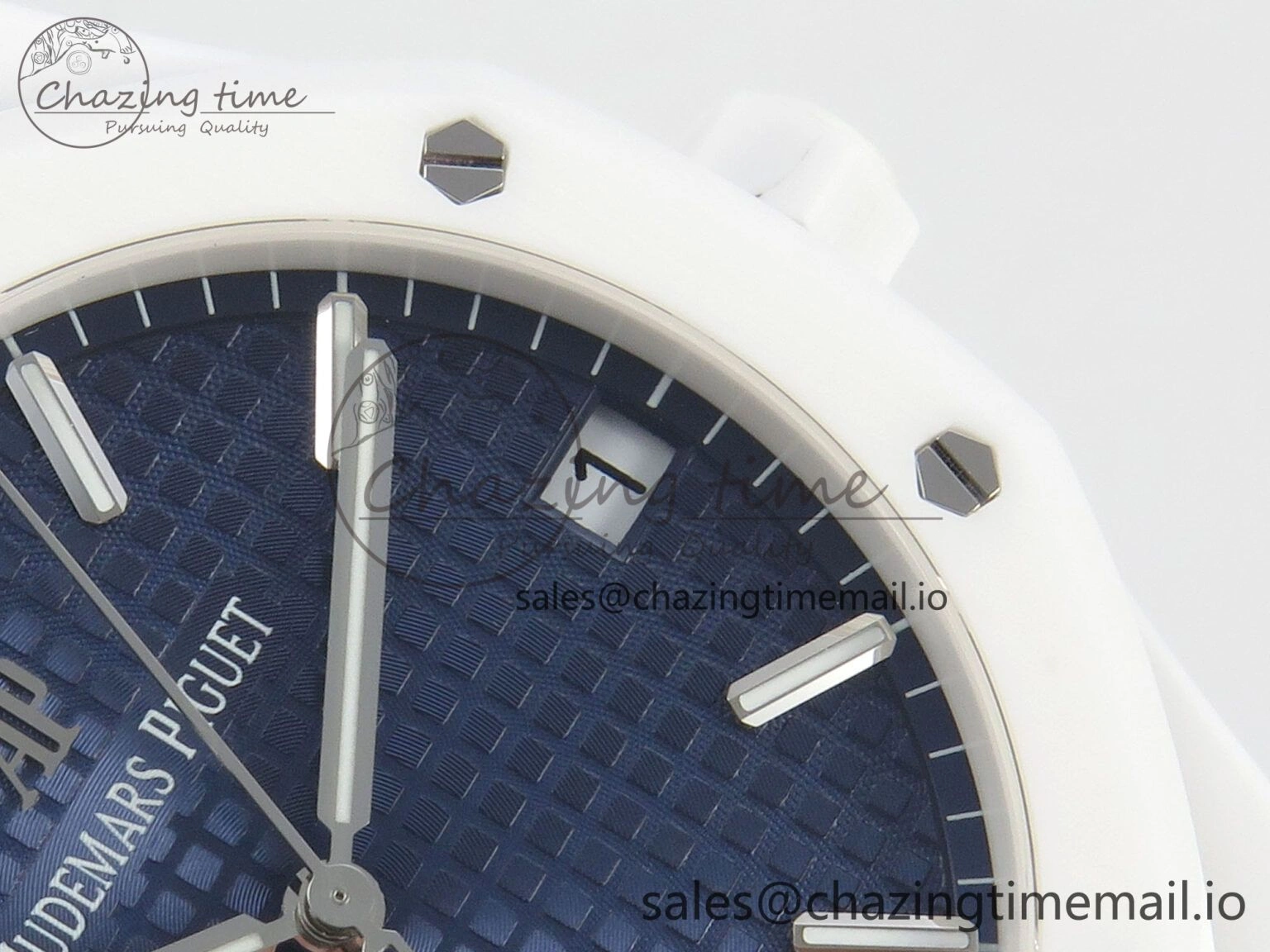 Royal Oak 15500 White Ceramic APSF 1:1 Best Edition Blue Dial On White Bracelet SA4302 Super Clone