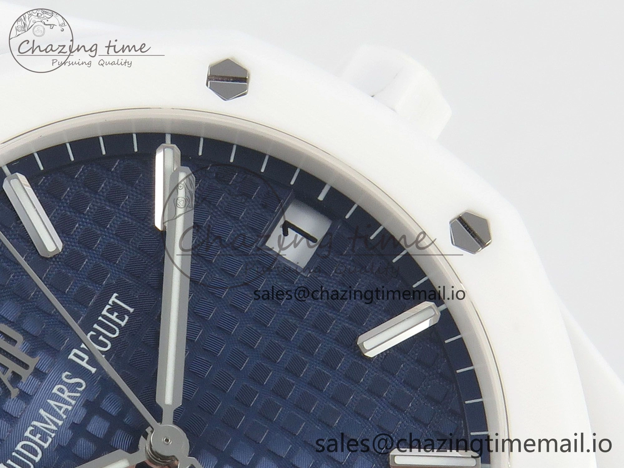 Royal Oak 15500 White Ceramic APSF 1:1 Best Edition Blue Dial On White Bracelet SA4302 Super Clone