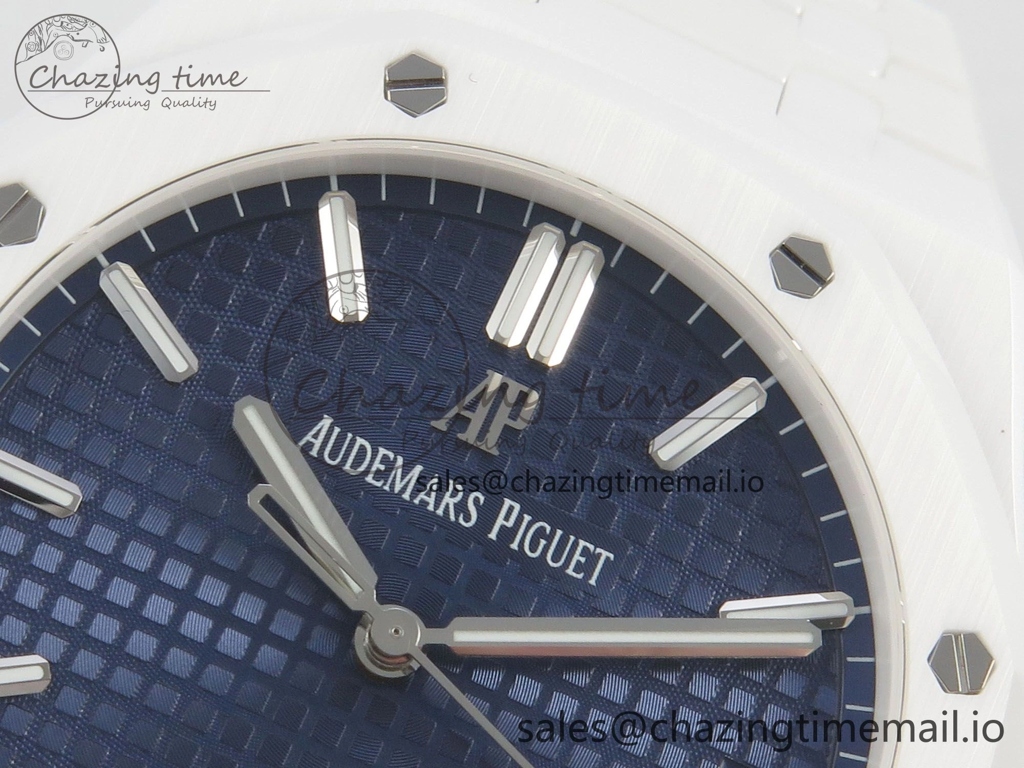 Royal Oak 15500 White Ceramic APSF 1:1 Best Edition Blue Dial On White Bracelet SA4302 Super Clone