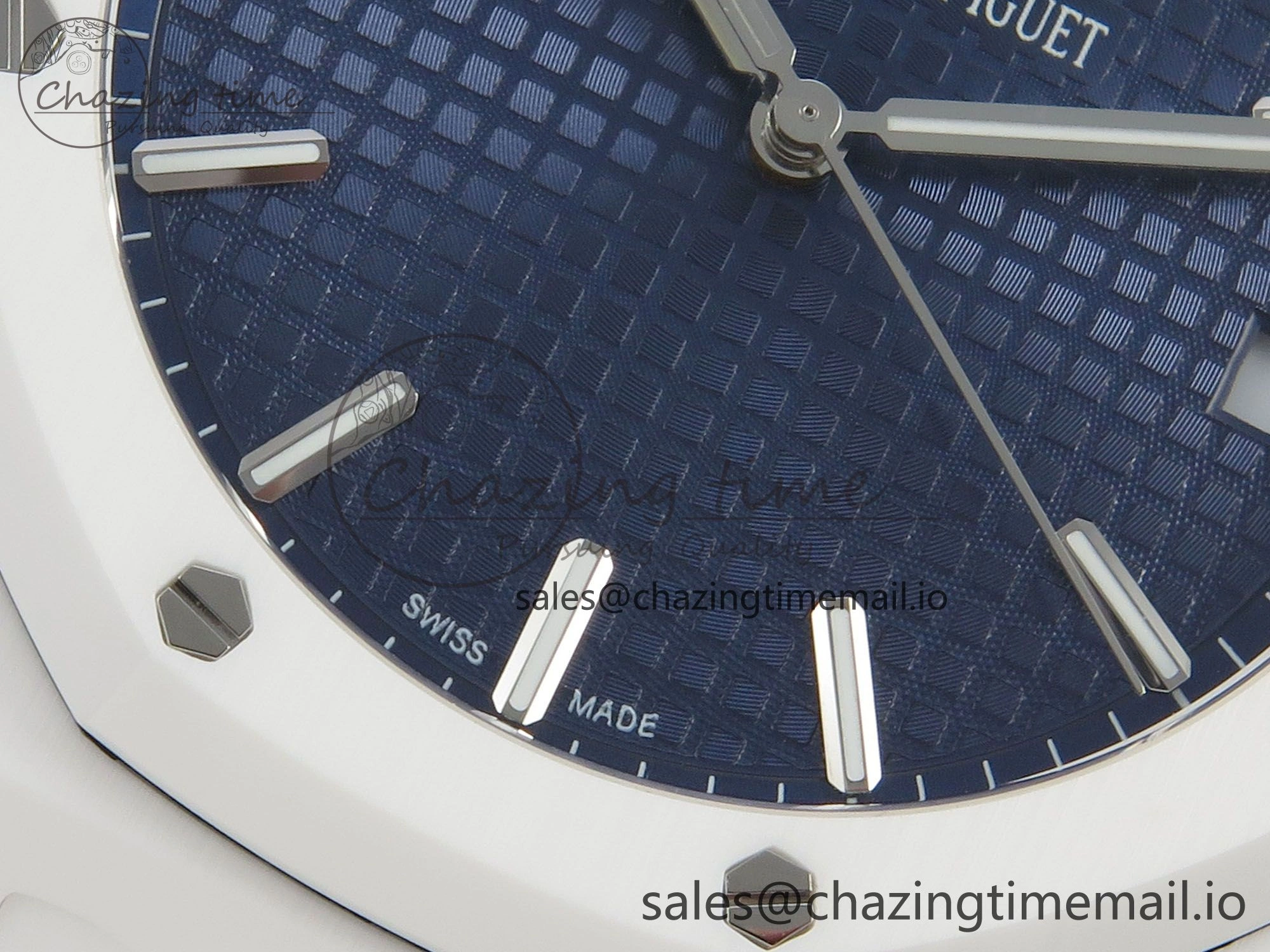Royal Oak 15500 White Ceramic APSF 1:1 Best Edition Blue Dial On White Bracelet SA4302 Super Clone