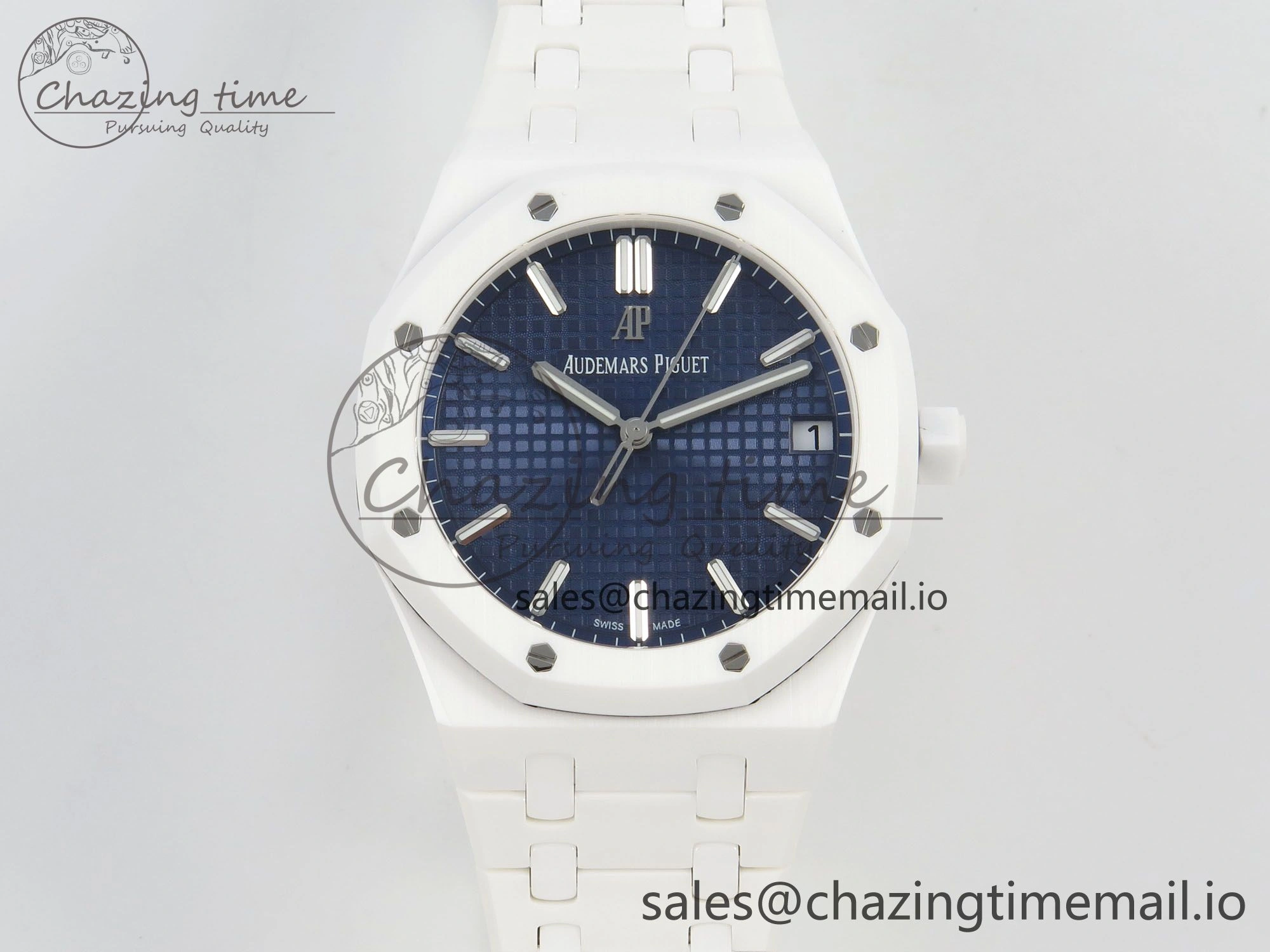 Royal Oak 15500 White Ceramic APSF 1:1 Best Edition Blue Dial On White Bracelet SA4302 Super Clone