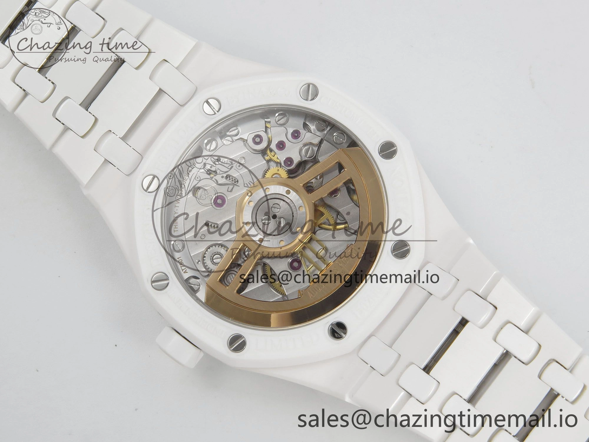Royal Oak 15500 White Ceramic APSF 1:1 Best Edition Blue Dial On White Bracelet SA4302 Super Clone