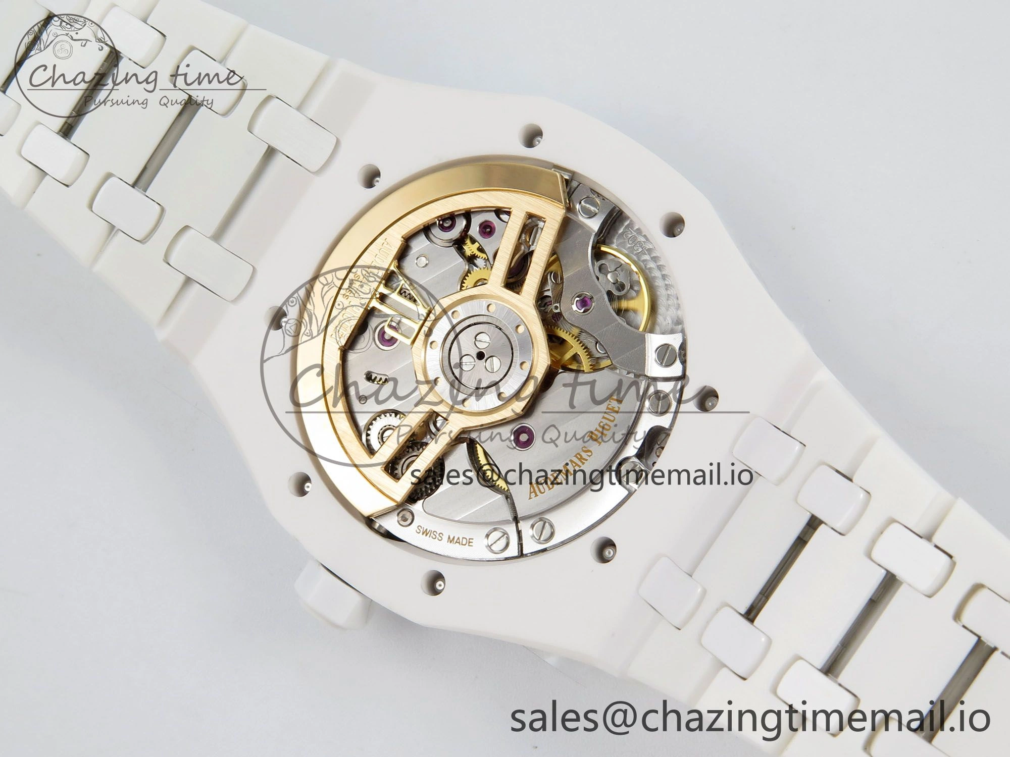 Royal Oak 15500 White Ceramic APSF 1:1 Best Edition Blue Dial On White Bracelet SA4302 Super Clone