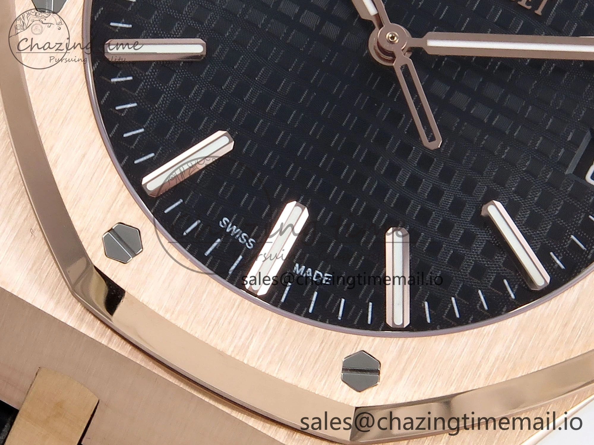Royal Oak 15510 RG APSF 1:1 Best Edition Black Dial on Black Leather Strap SA4302 Super Clone V2 (SW Dial)