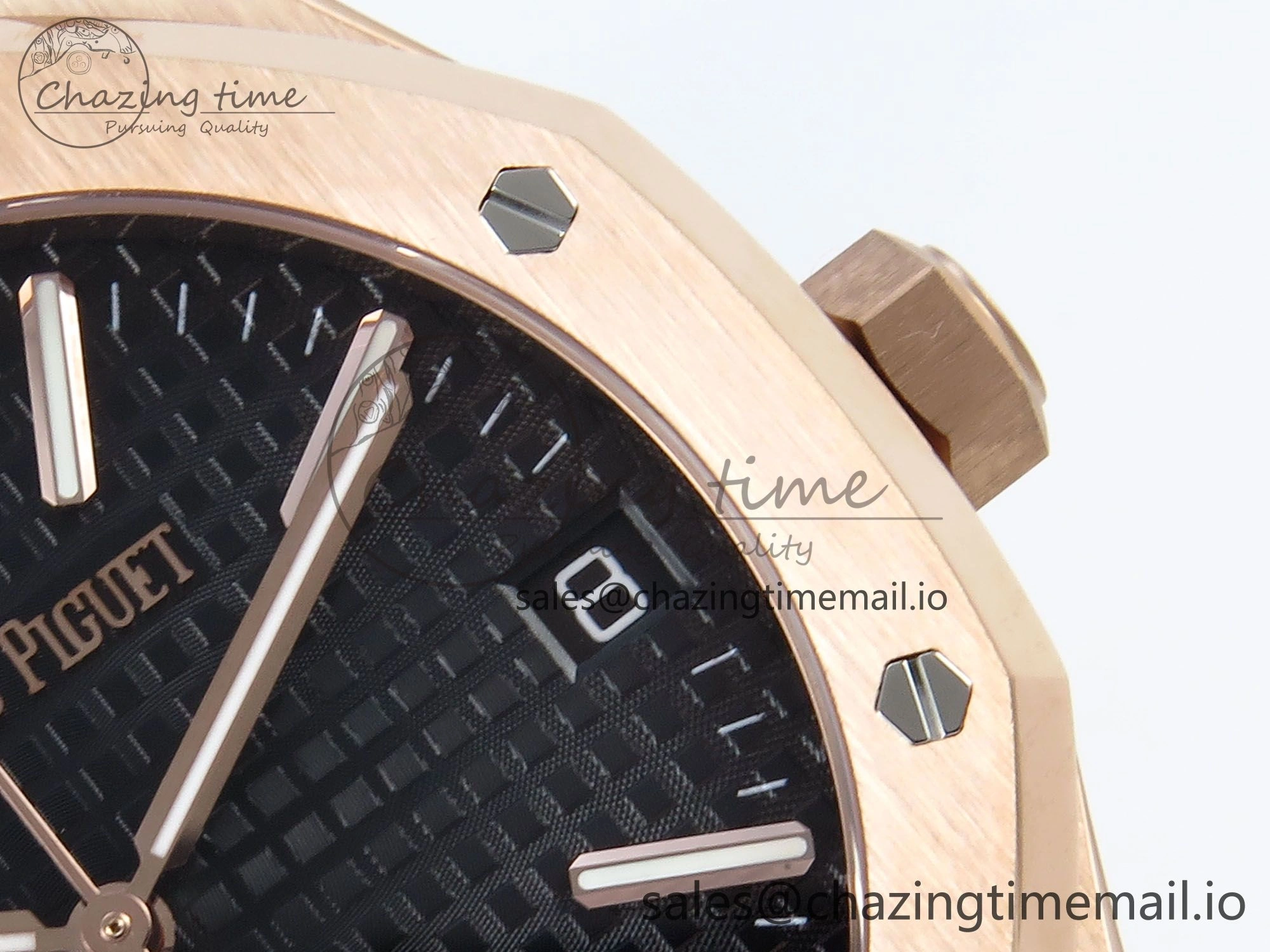 Royal Oak 15510 RG APSF 1:1 Best Edition Black Dial on Black Leather Strap SA4302 Super Clone V2 (SW Dial)