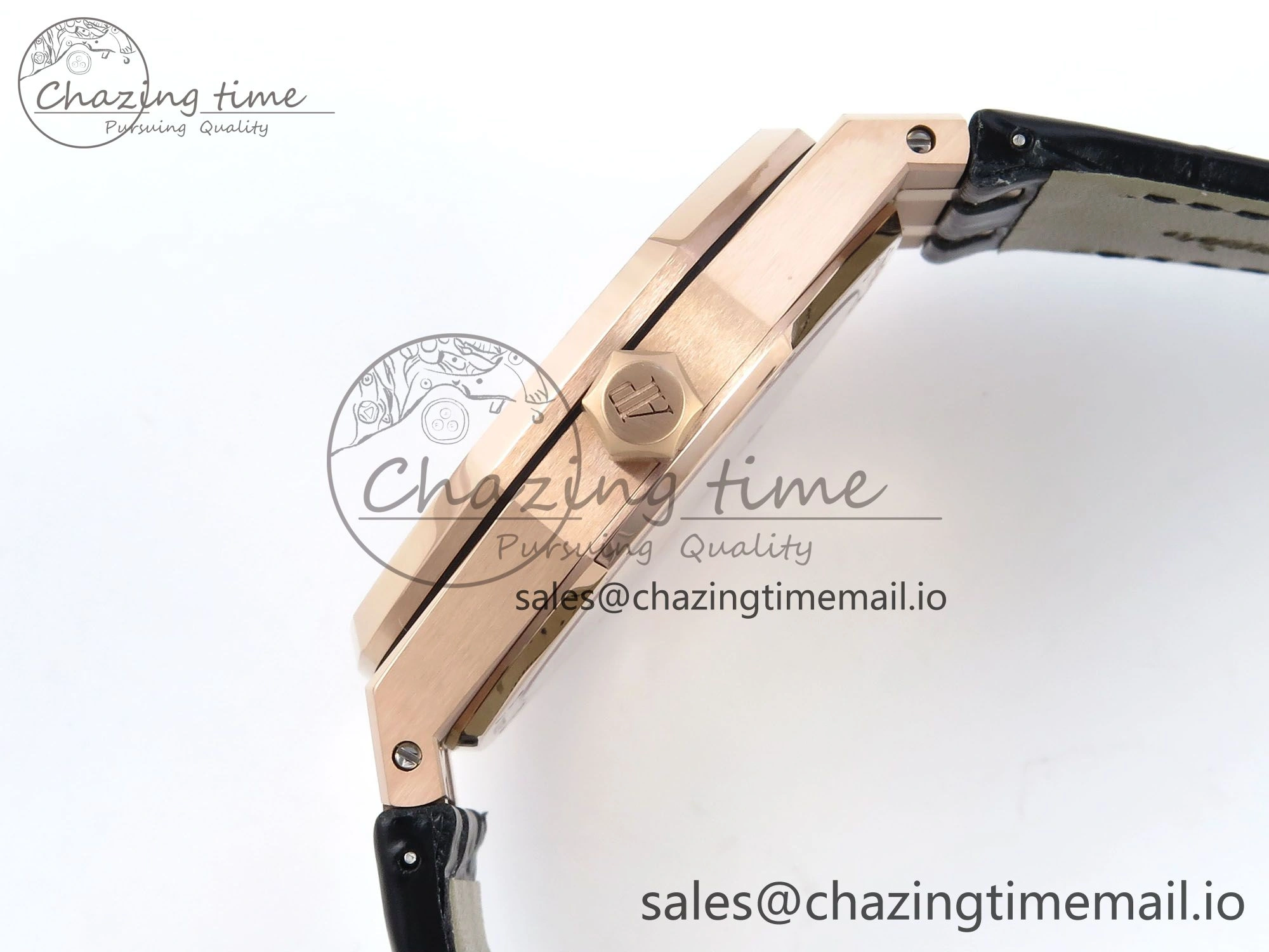 Royal Oak 15510 RG APSF 1:1 Best Edition Black Dial on Black Leather Strap SA4302 Super Clone V2 (SW Dial)