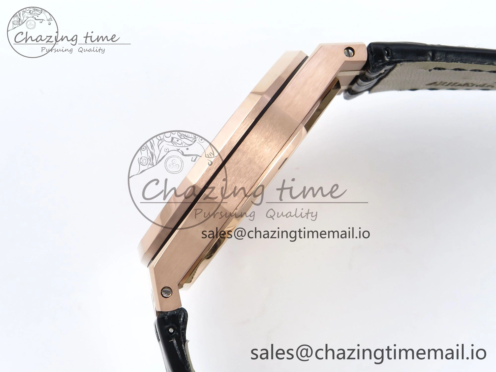 Royal Oak 15510 RG APSF 1:1 Best Edition Black Dial on Black Leather Strap SA4302 Super Clone V2 (SW Dial)