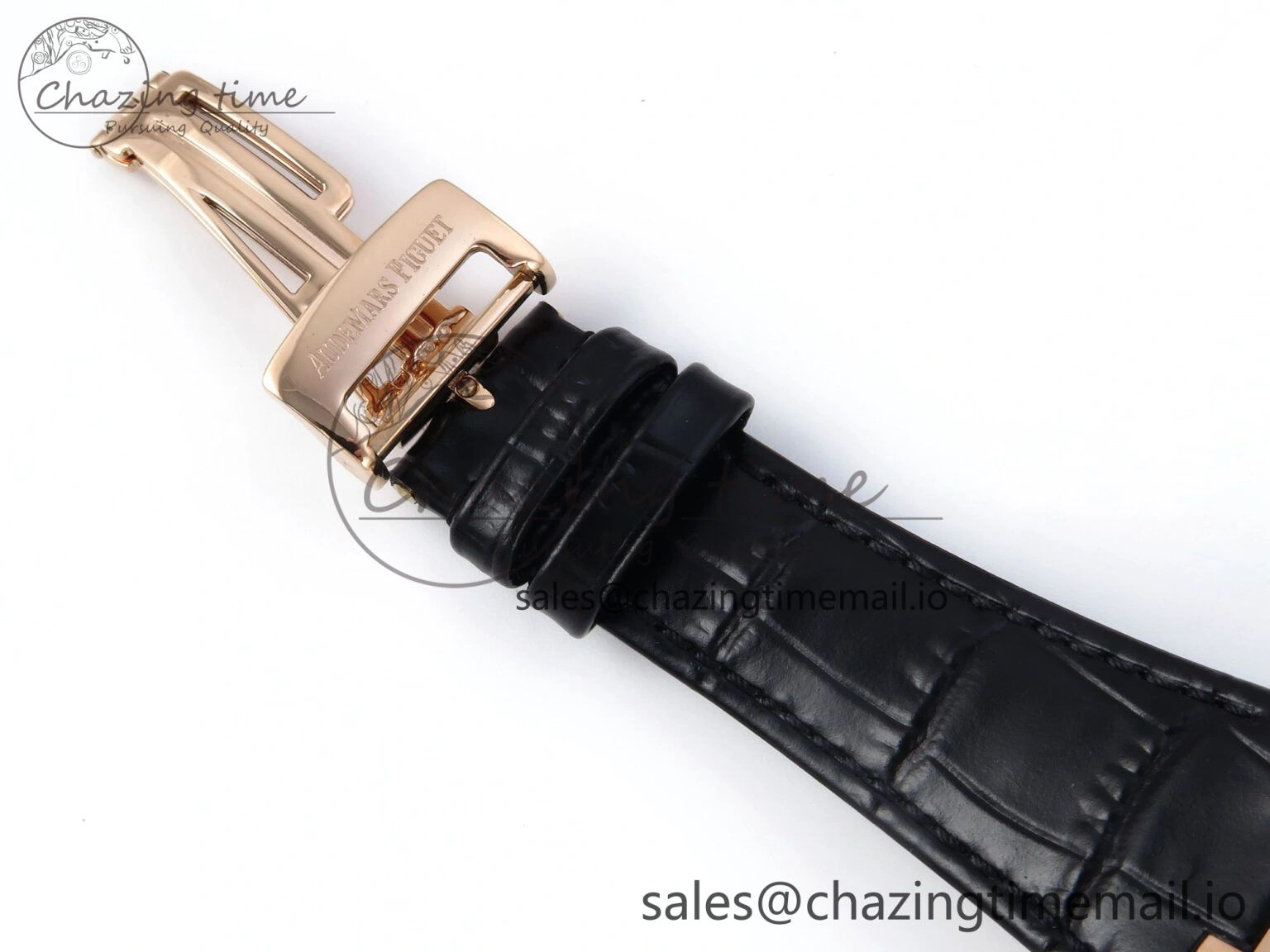 Royal Oak 15510 RG APSF 1:1 Best Edition Black Dial on Black Leather Strap SA4302 Super Clone V2 (SW Dial)