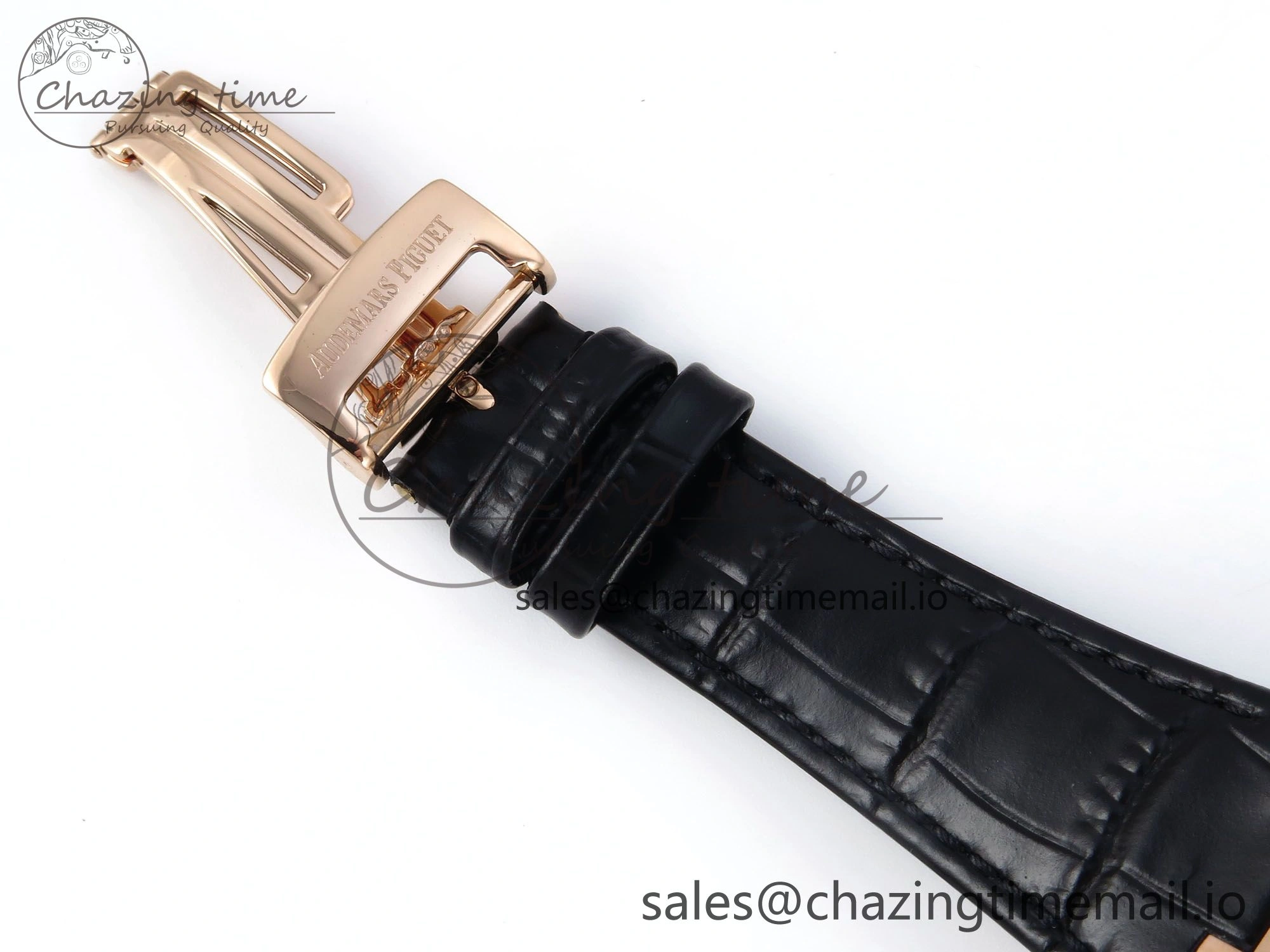 Royal Oak 15510 RG APSF 1:1 Best Edition Black Dial on Black Leather Strap SA4302 Super Clone V2 (SW Dial)