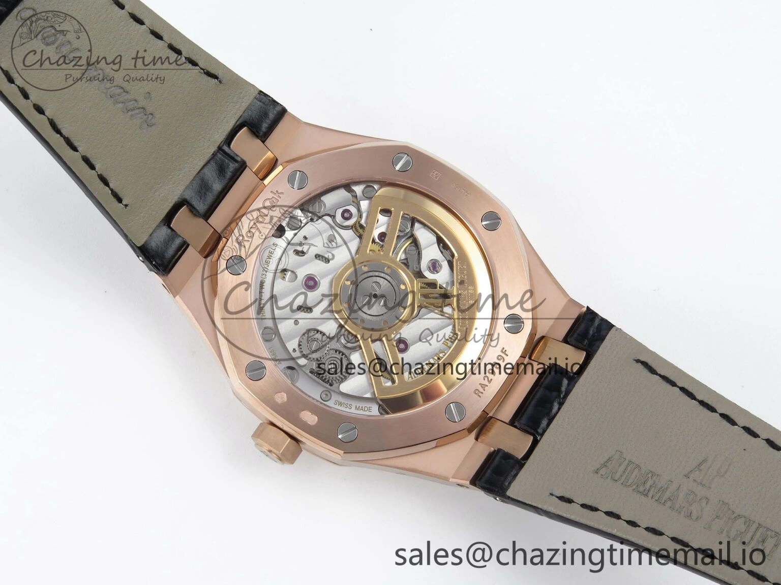 Royal Oak 15510 RG APSF 1:1 Best Edition Black Dial on Black Leather Strap SA4302 Super Clone V2 (SW Dial)