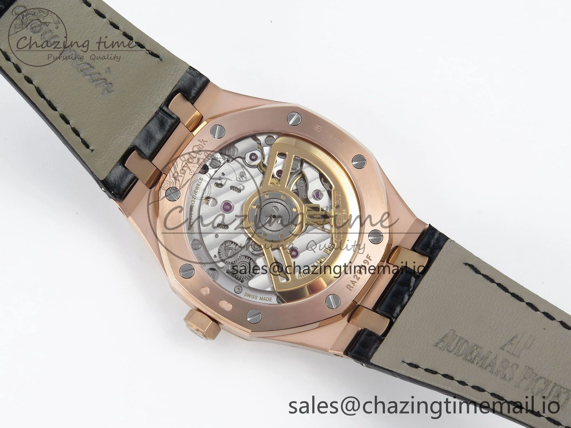 Royal Oak 15510 RG APSF 1:1 Best Edition Black Dial on Black Leather Strap SA4302 Super Clone V2 (SW Dial)