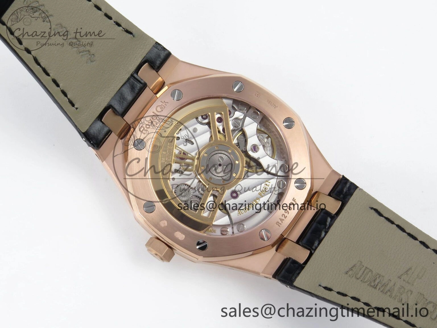 Royal Oak 15510 RG APSF 1:1 Best Edition Black Dial on Black Leather Strap SA4302 Super Clone V2 (SW Dial)