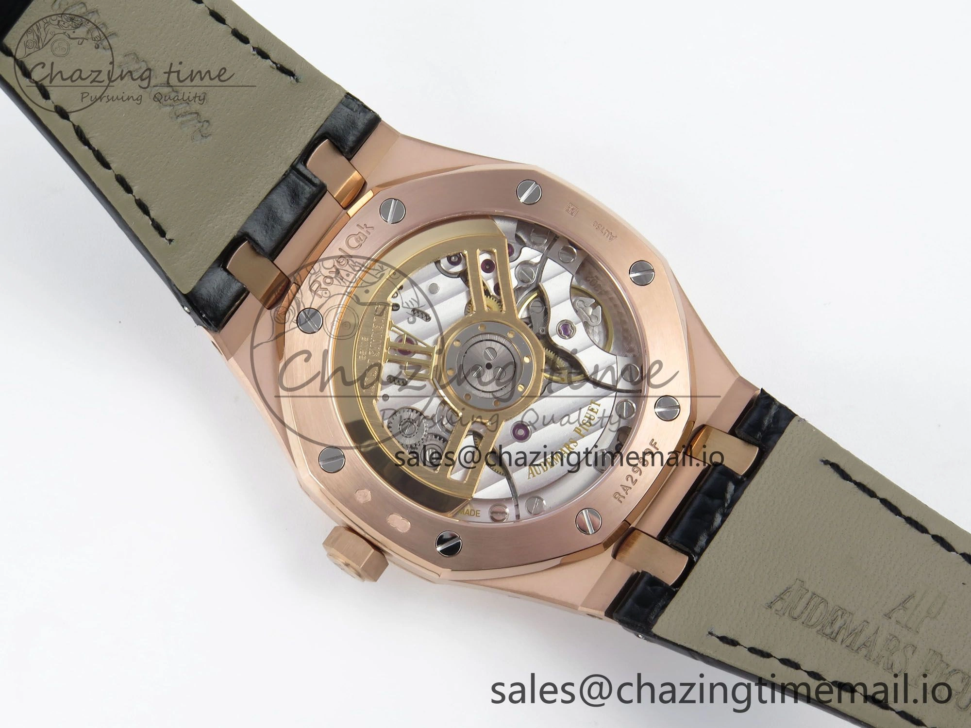 Royal Oak 15510 RG APSF 1:1 Best Edition Black Dial on Black Leather Strap SA4302 Super Clone V2 (SW Dial)