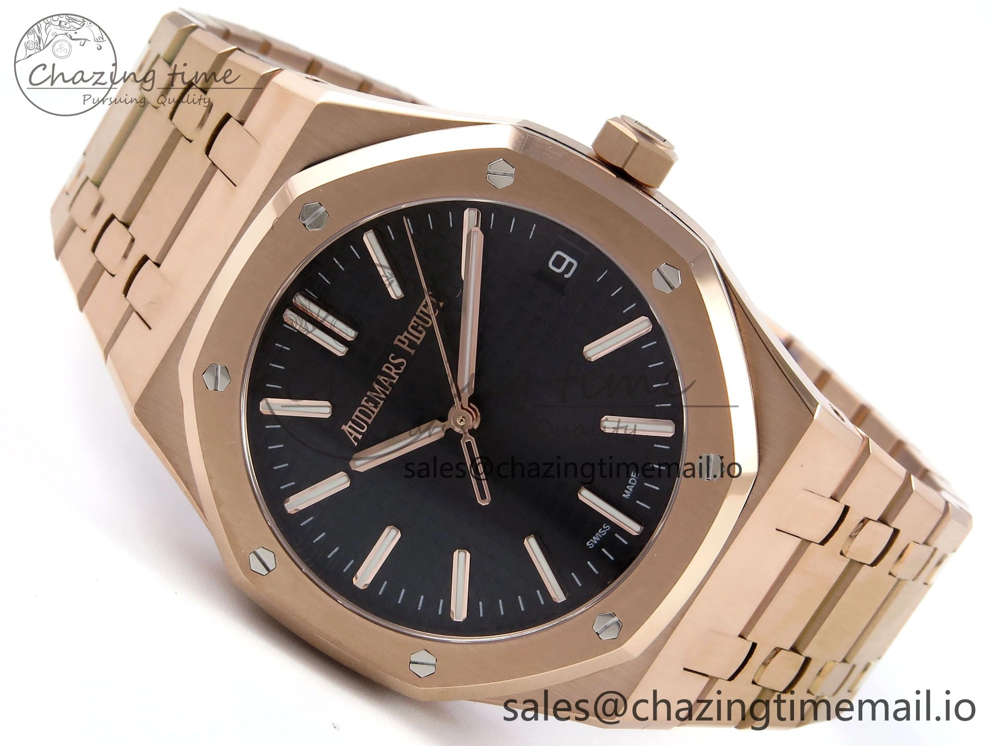Royal Oak 15510 RG APSF 1:1 Best Edition Black Dial on RG Bracelet SA4302 Super Clone V2 (SW Dial)