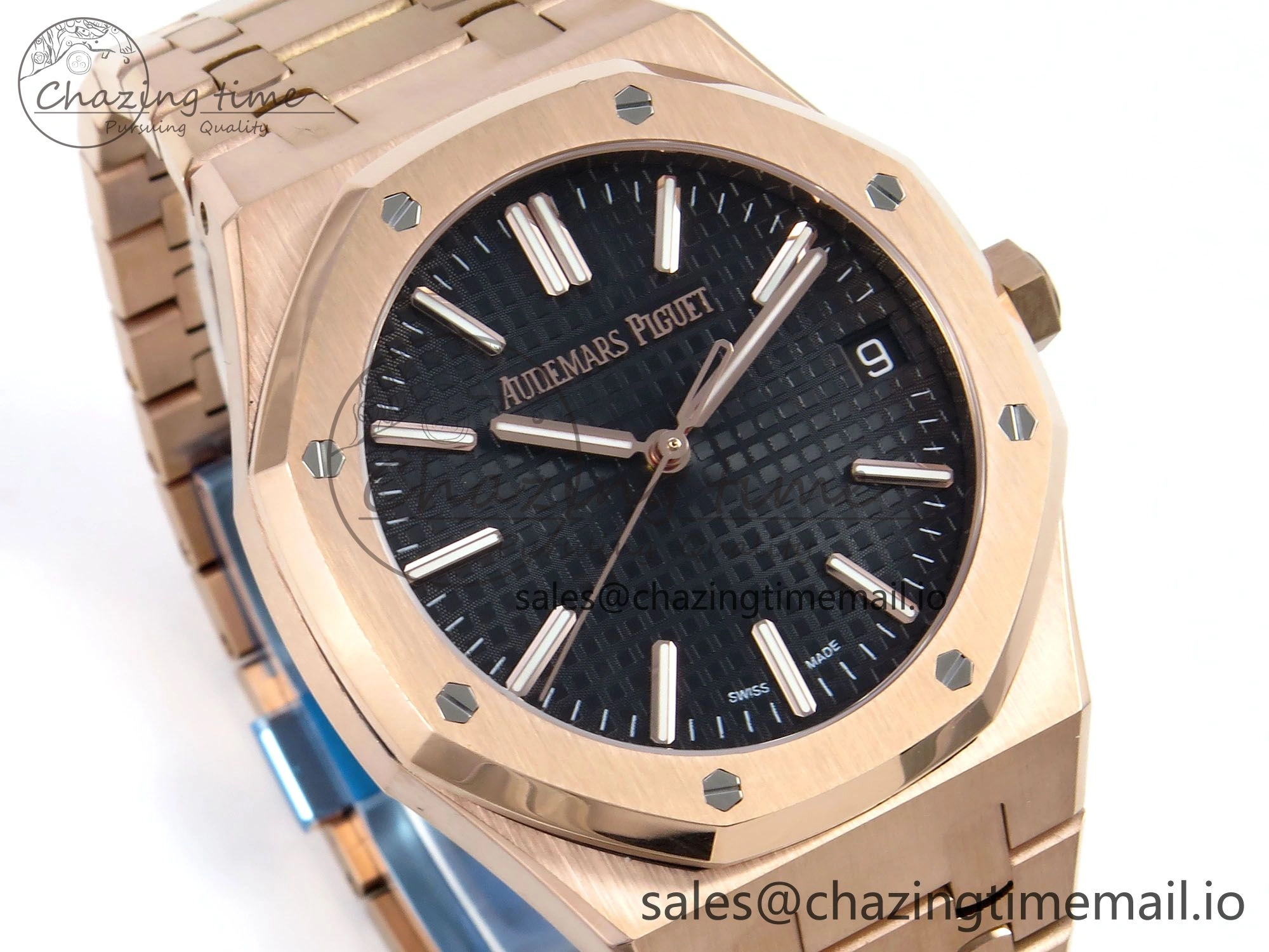 Royal Oak 15510 RG APSF 1:1 Best Edition Black Dial on RG Bracelet SA4302 Super Clone V2 (SW Dial)