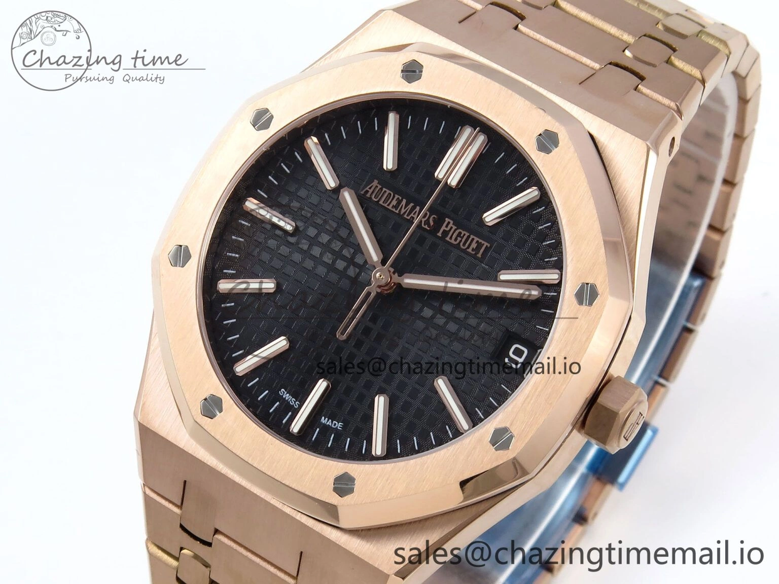 Royal Oak 15510 RG APSF 1:1 Best Edition Black Dial on RG Bracelet SA4302 Super Clone V2 (SW Dial)