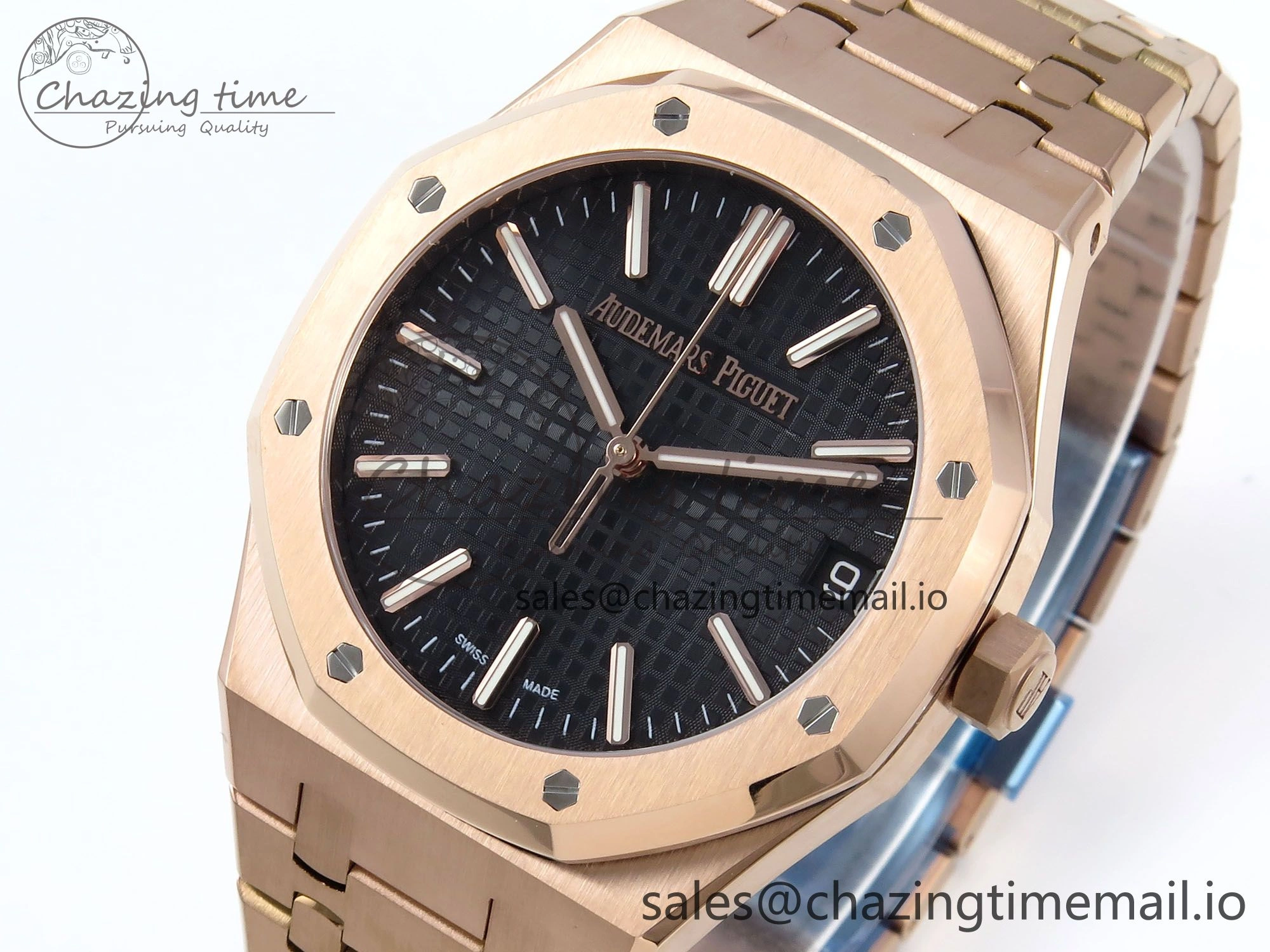 Royal Oak 15510 RG APSF 1:1 Best Edition Black Dial on RG Bracelet SA4302 Super Clone V2 (SW Dial)