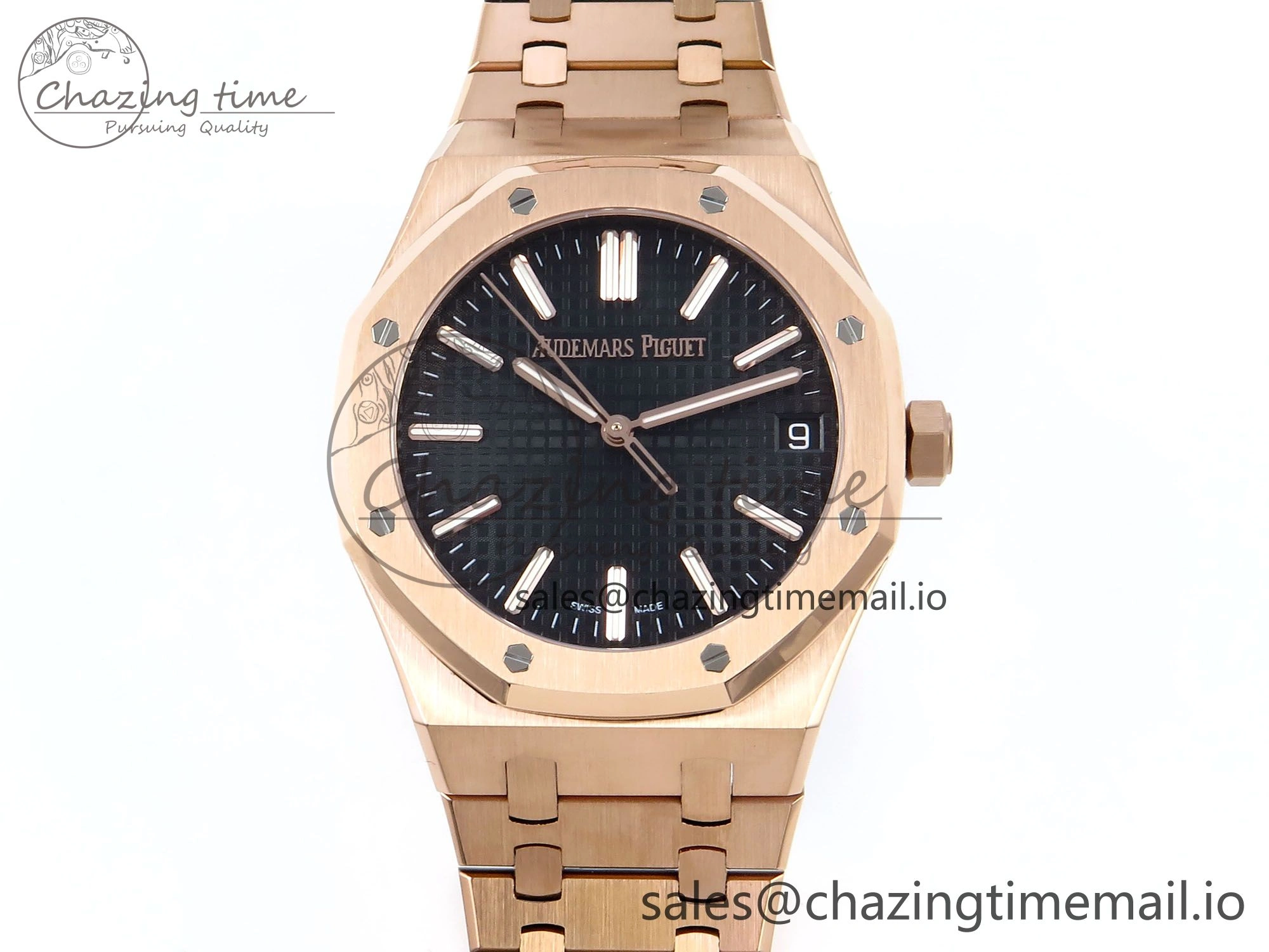 Royal Oak 15510 RG APSF 1:1 Best Edition Black Dial on RG Bracelet SA4302 Super Clone V2 (SW Dial)