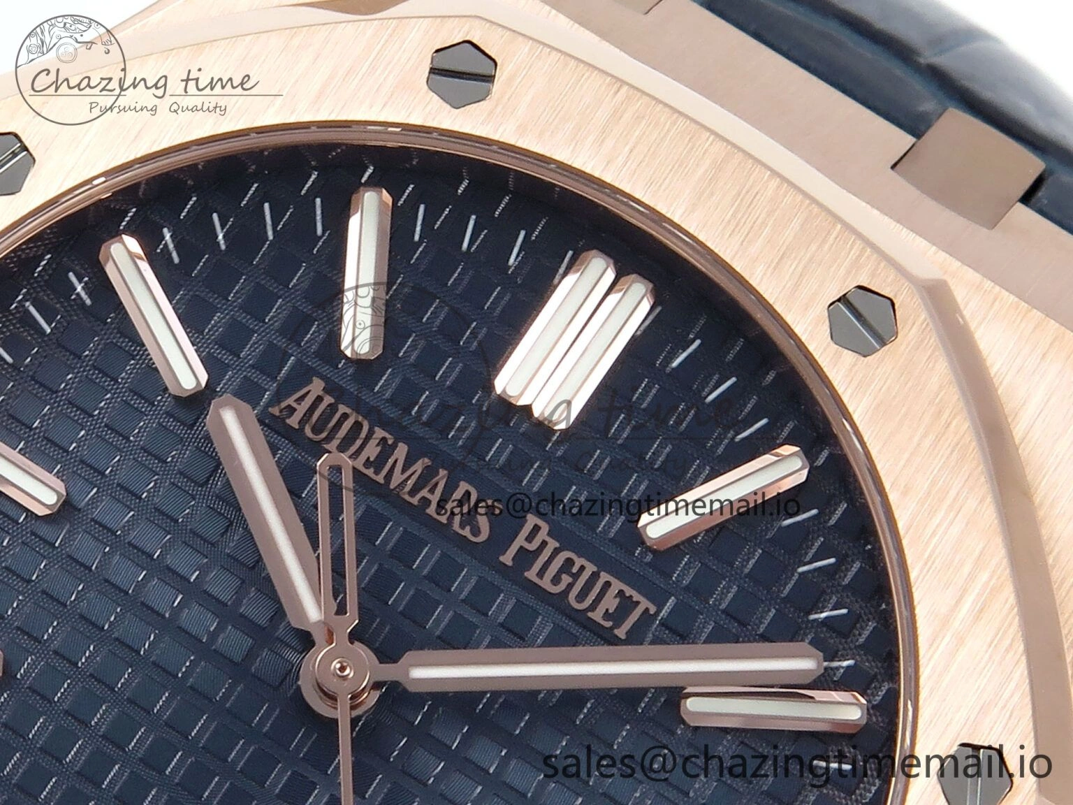 Royal Oak 15510 RG APSF 1:1 Best Edition Blue Dial on Blue Leather Strap SA4302 Super Clone V2 (SW Dial)