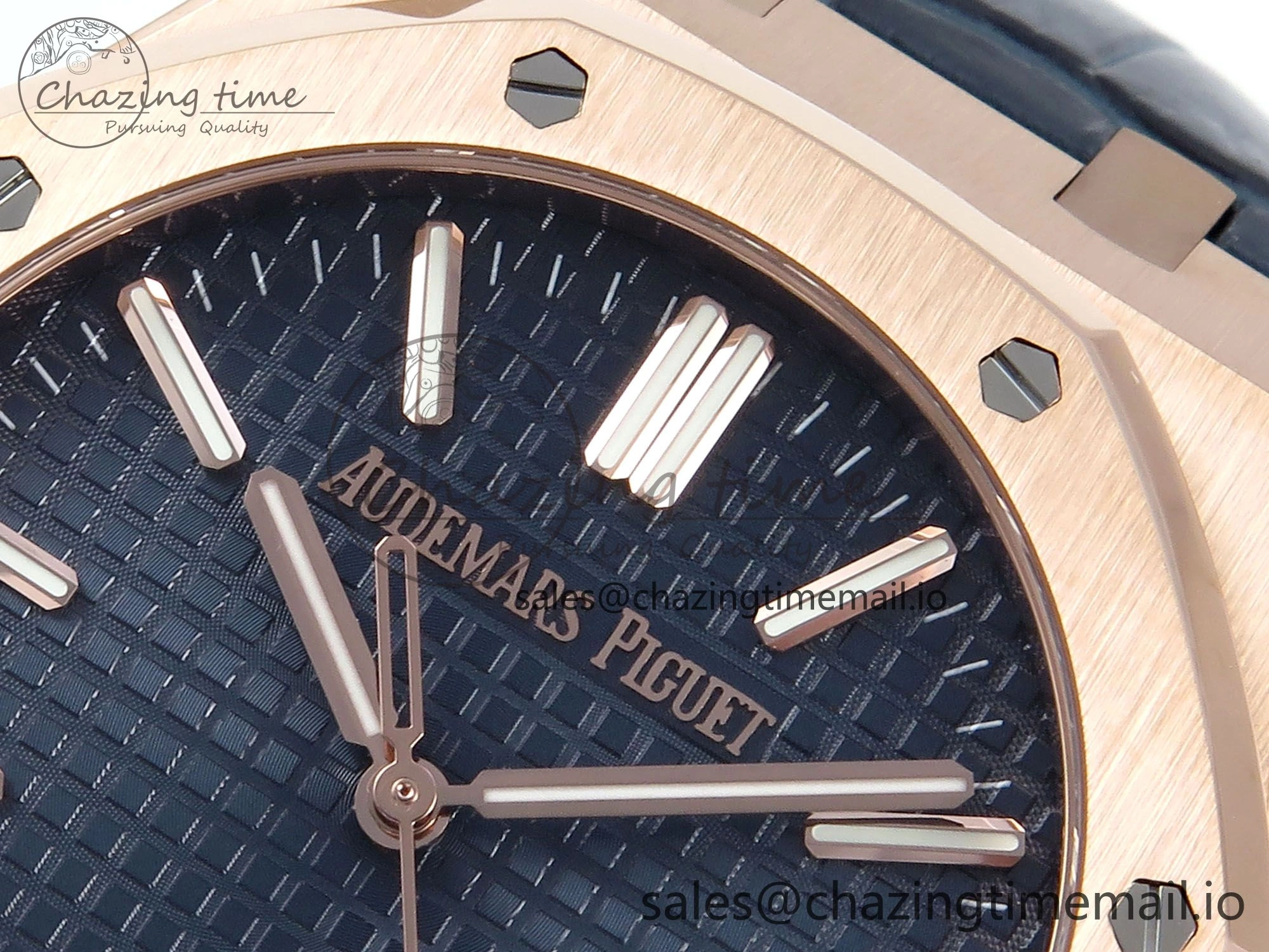 Royal Oak 15510 RG APSF 1:1 Best Edition Blue Dial on Blue Leather Strap SA4302 Super Clone V2 (SW Dial)