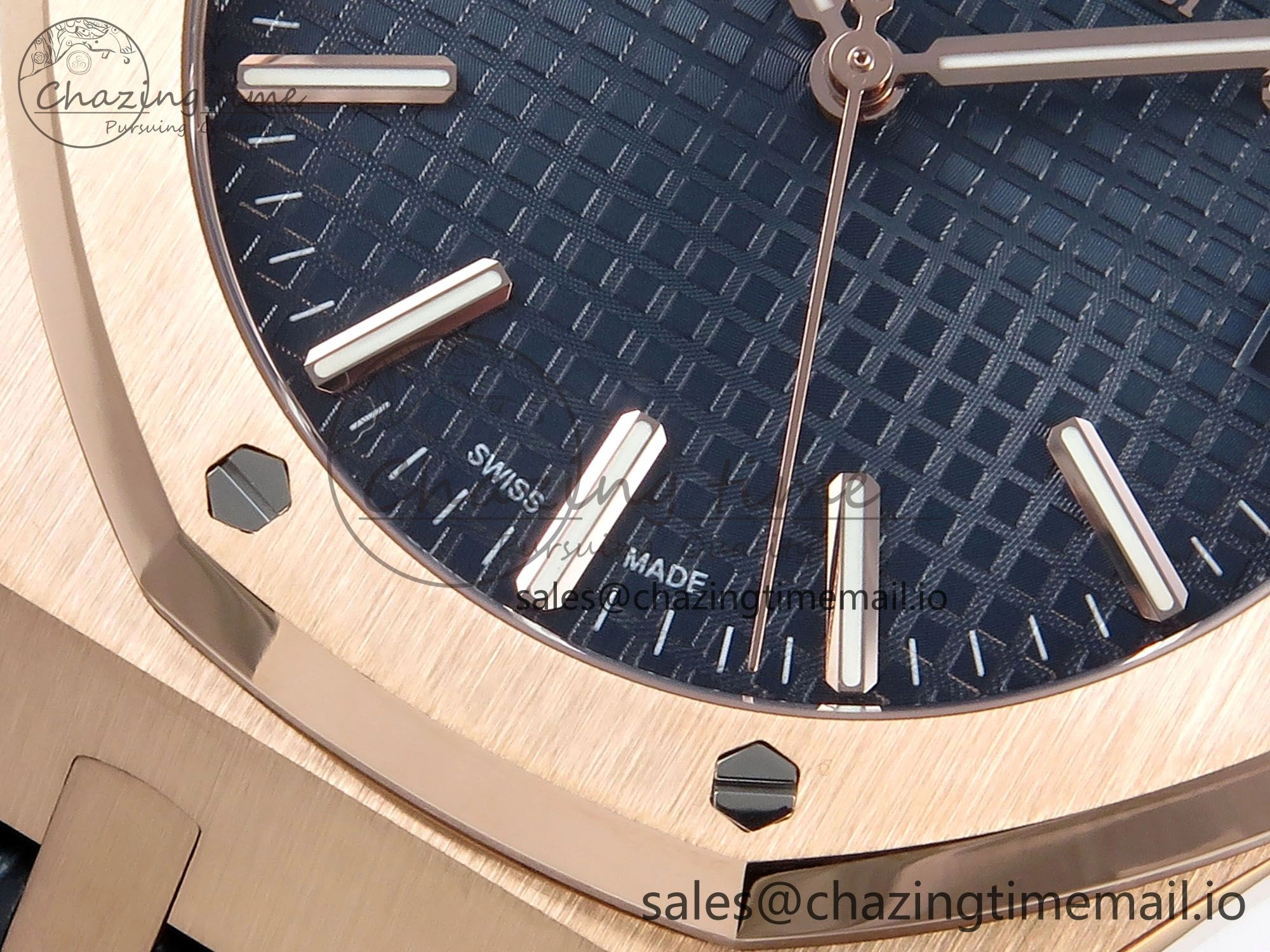 Royal Oak 15510 RG APSF 1:1 Best Edition Blue Dial on Blue Leather Strap SA4302 Super Clone V2 (SW Dial)