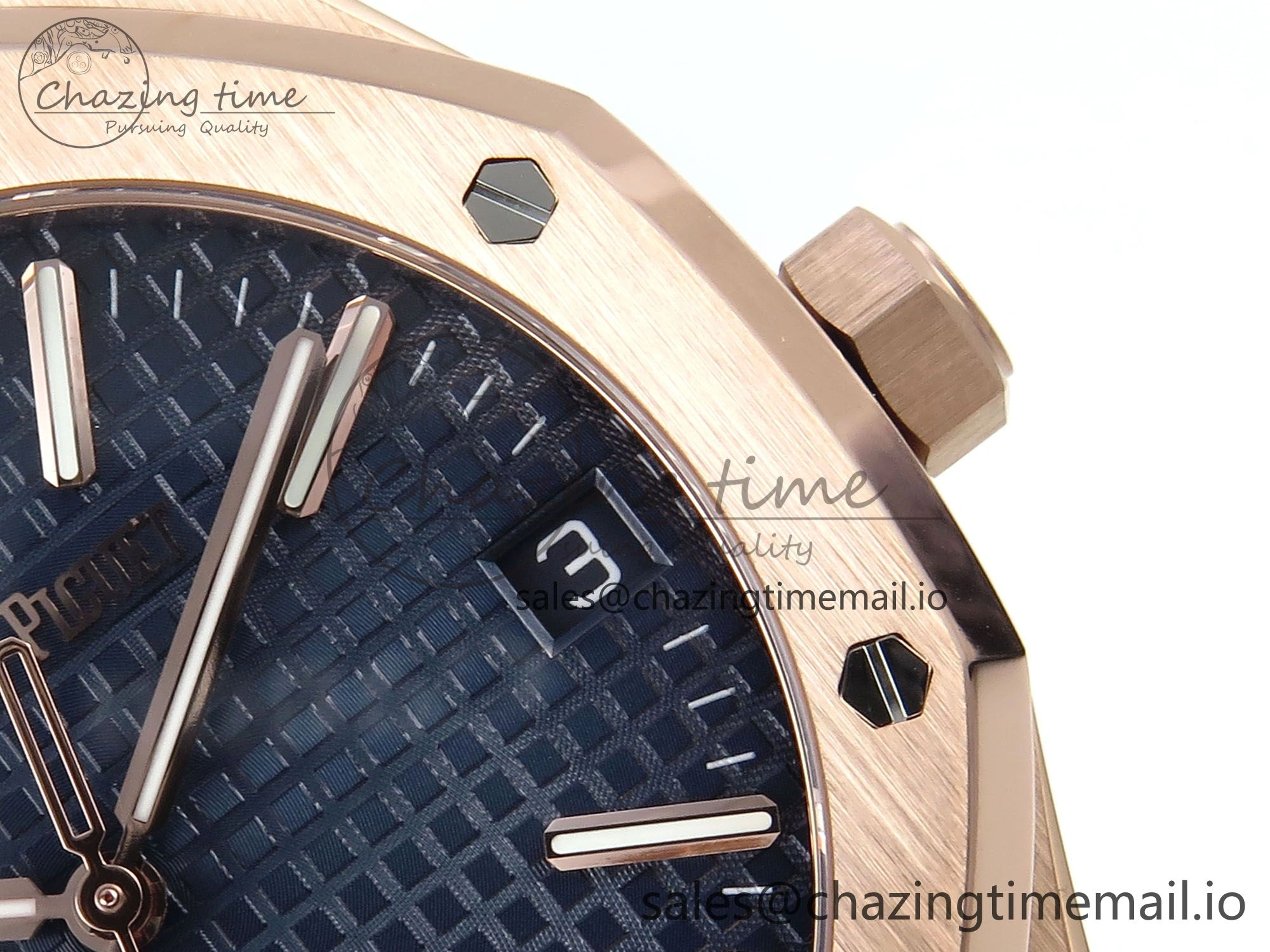 Royal Oak 15510 RG APSF 1:1 Best Edition Blue Dial on Blue Leather Strap SA4302 Super Clone V2 (SW Dial)