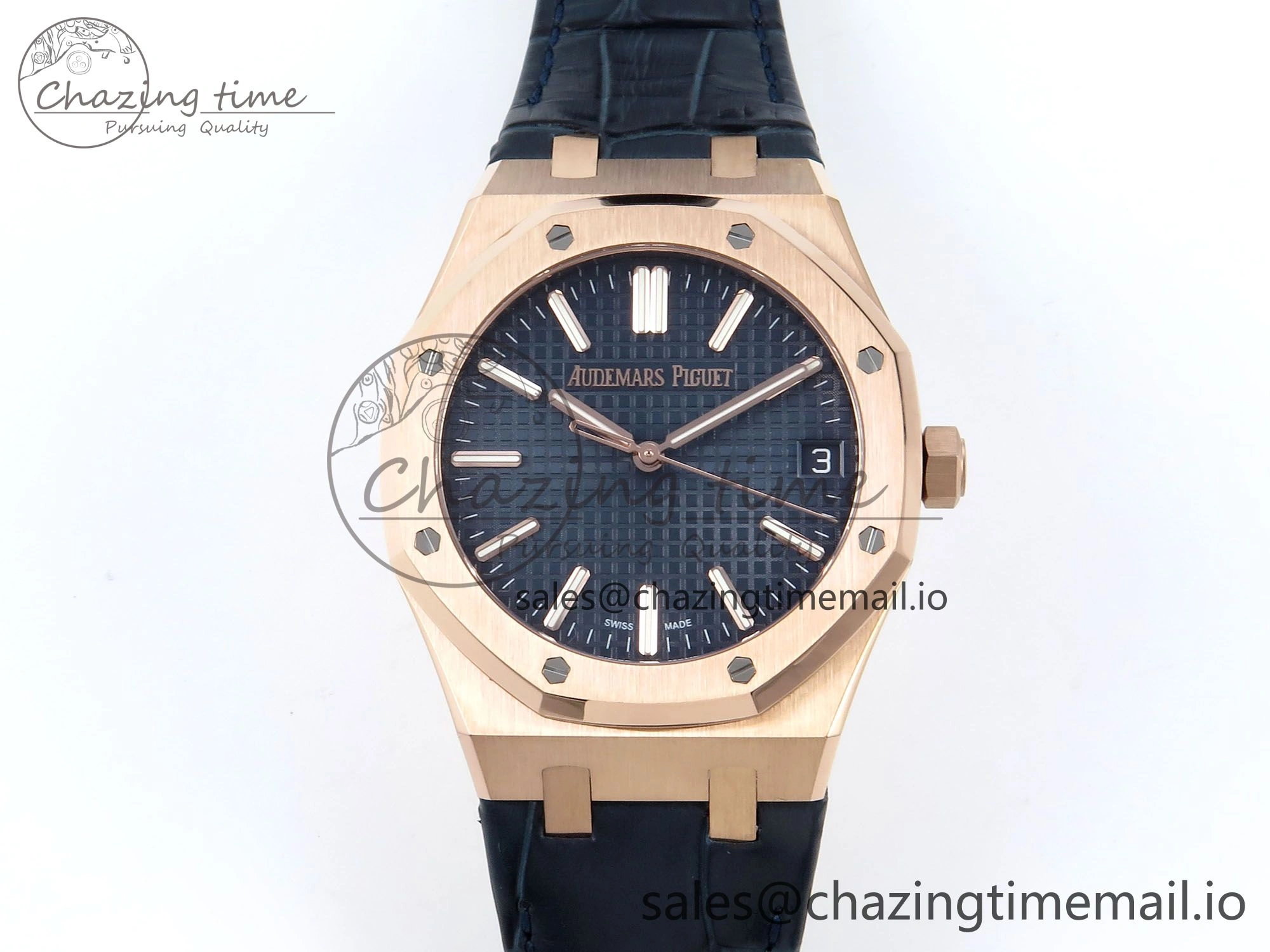 Royal Oak 15510 RG APSF 1:1 Best Edition Blue Dial on Blue Leather Strap SA4302 Super Clone V2 (SW Dial)
